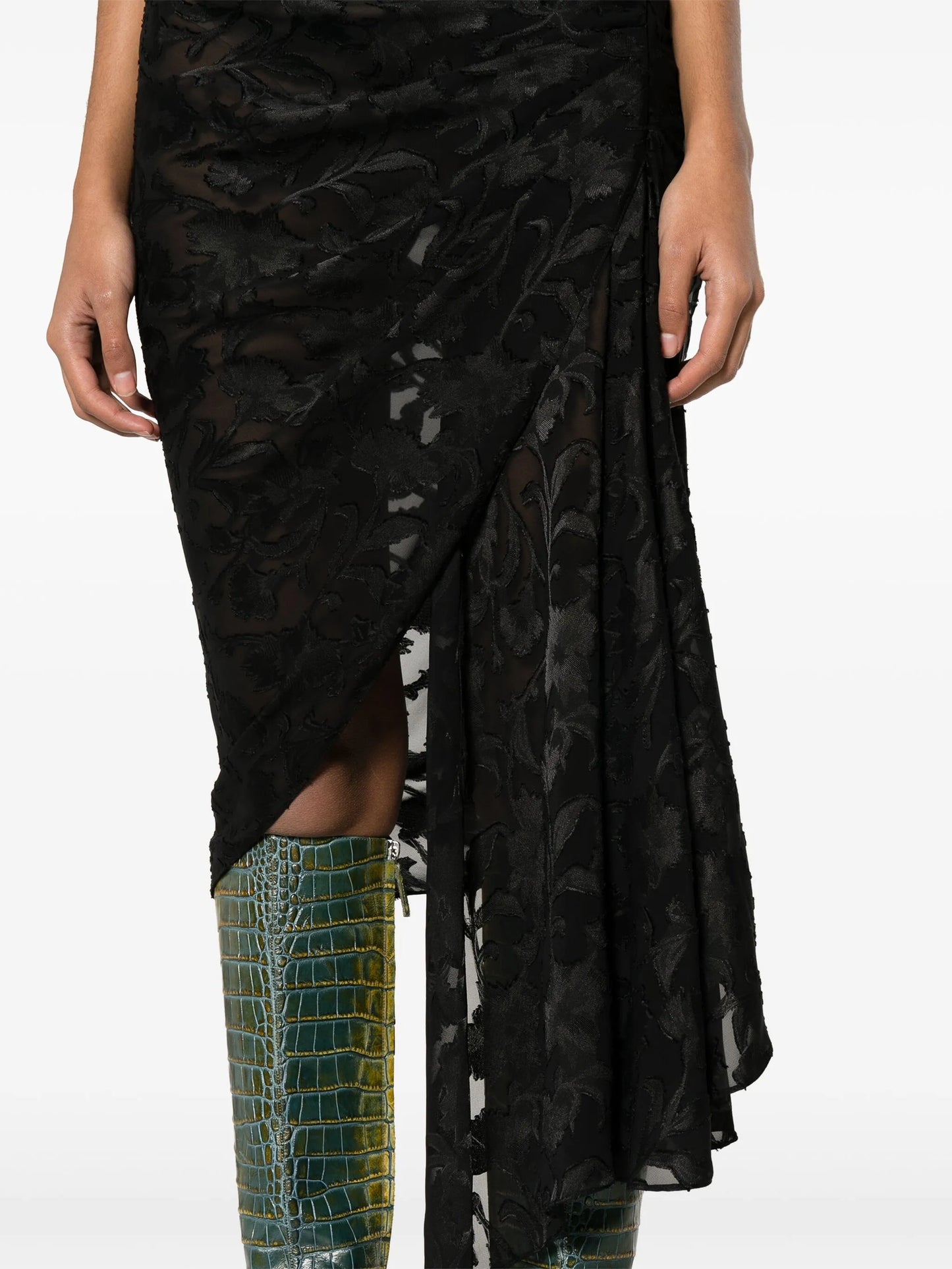 Jane floral-jacquard draped dress
