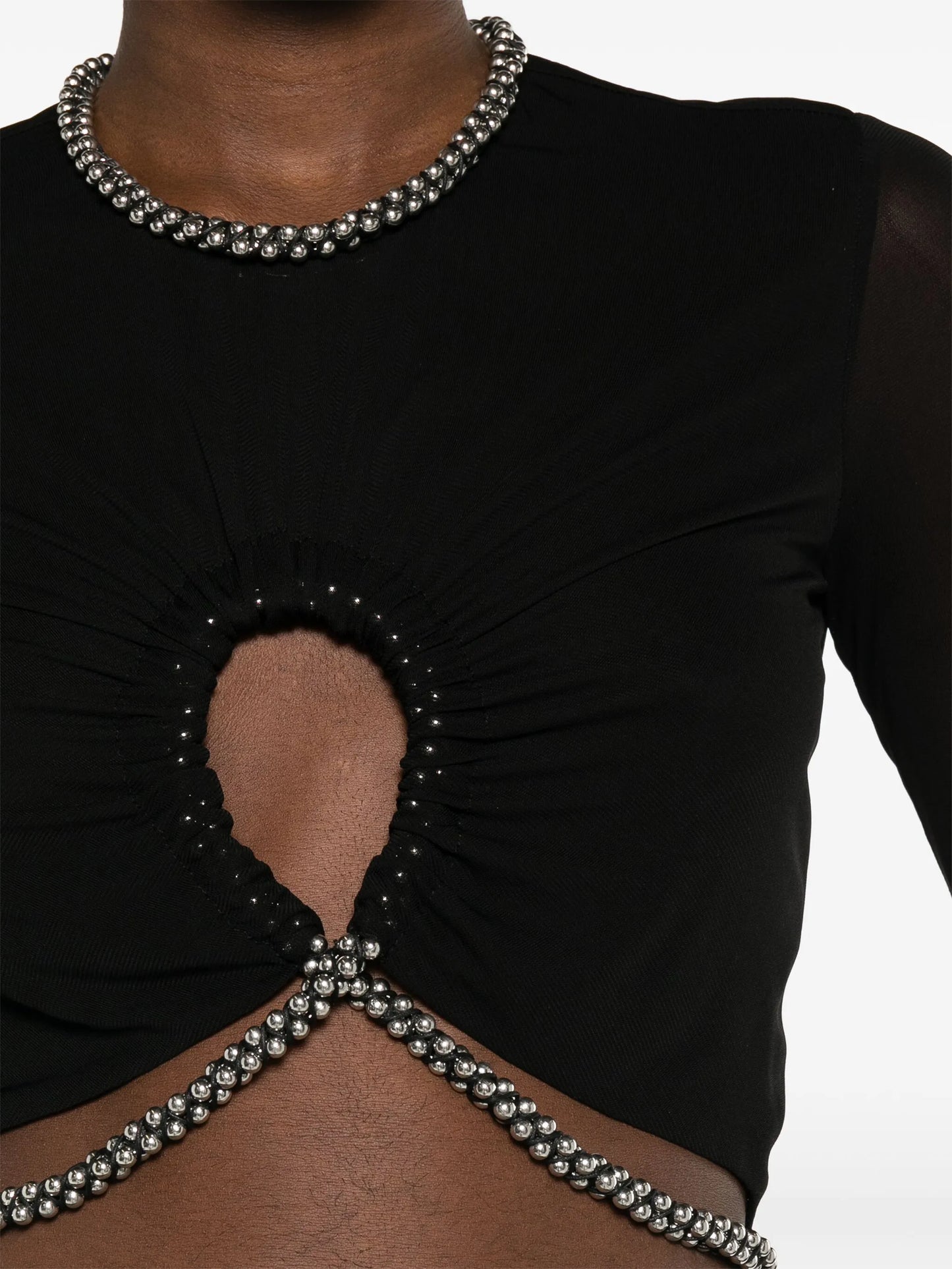 barball-embellished cut-out crop top