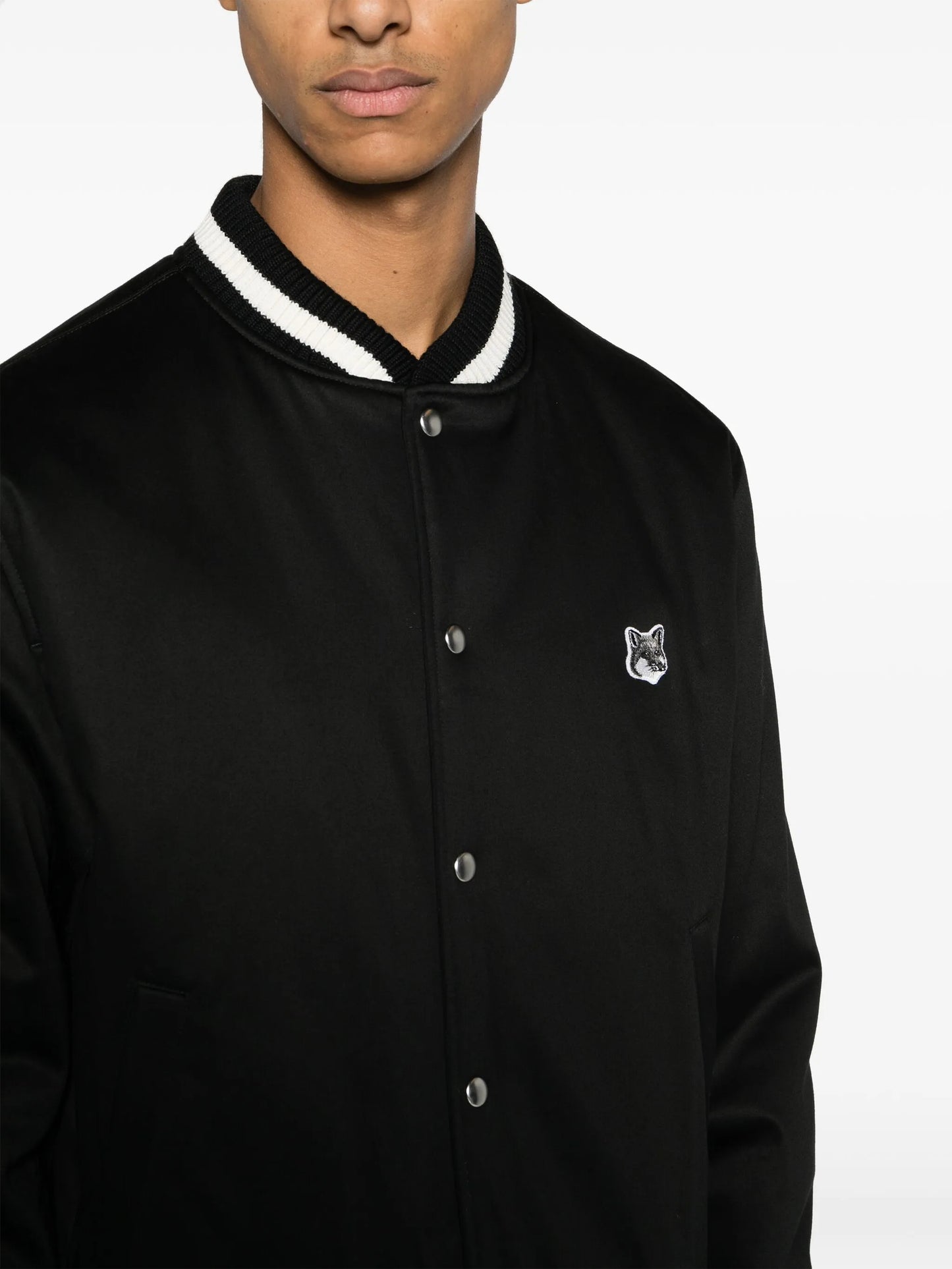 Fox-patch satin bomber jacket
