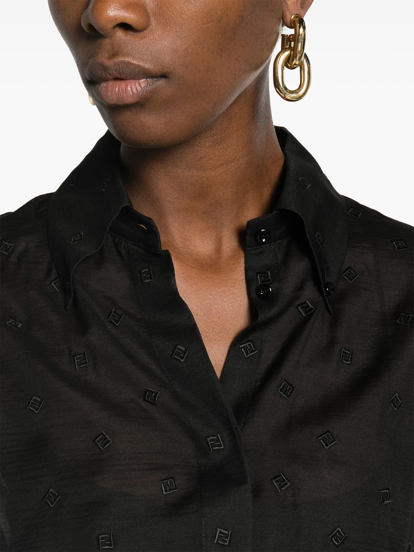 FF-embroidered semi-sheer shirt