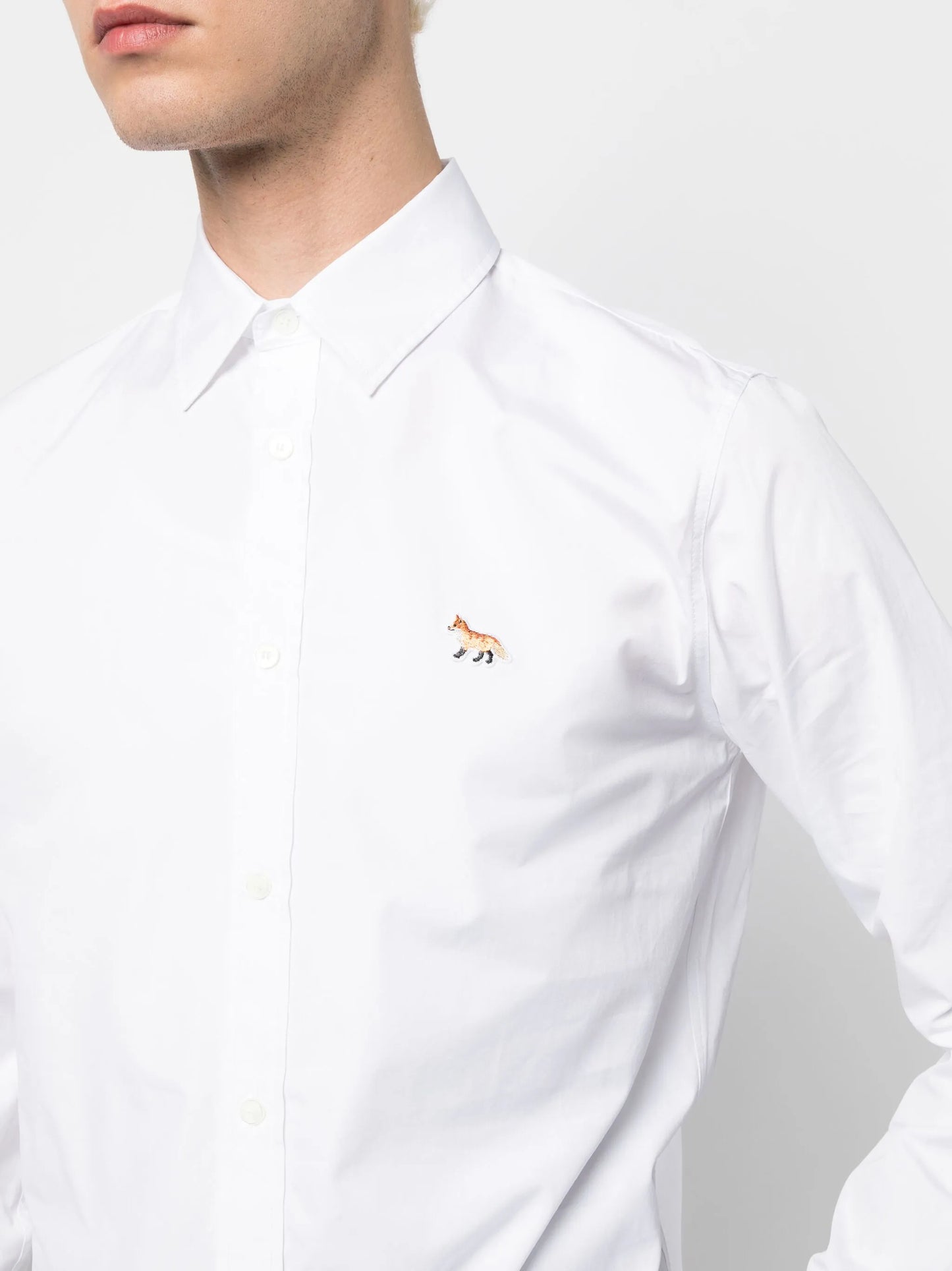 fox-motif button-up cotton shirt