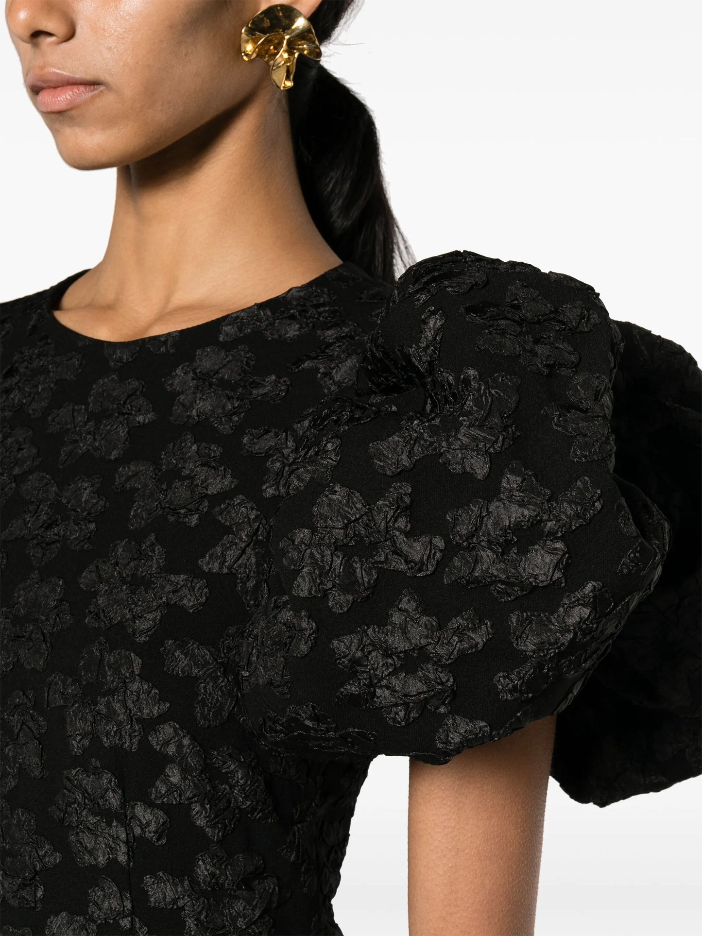 3D floral-jacquard midi dress