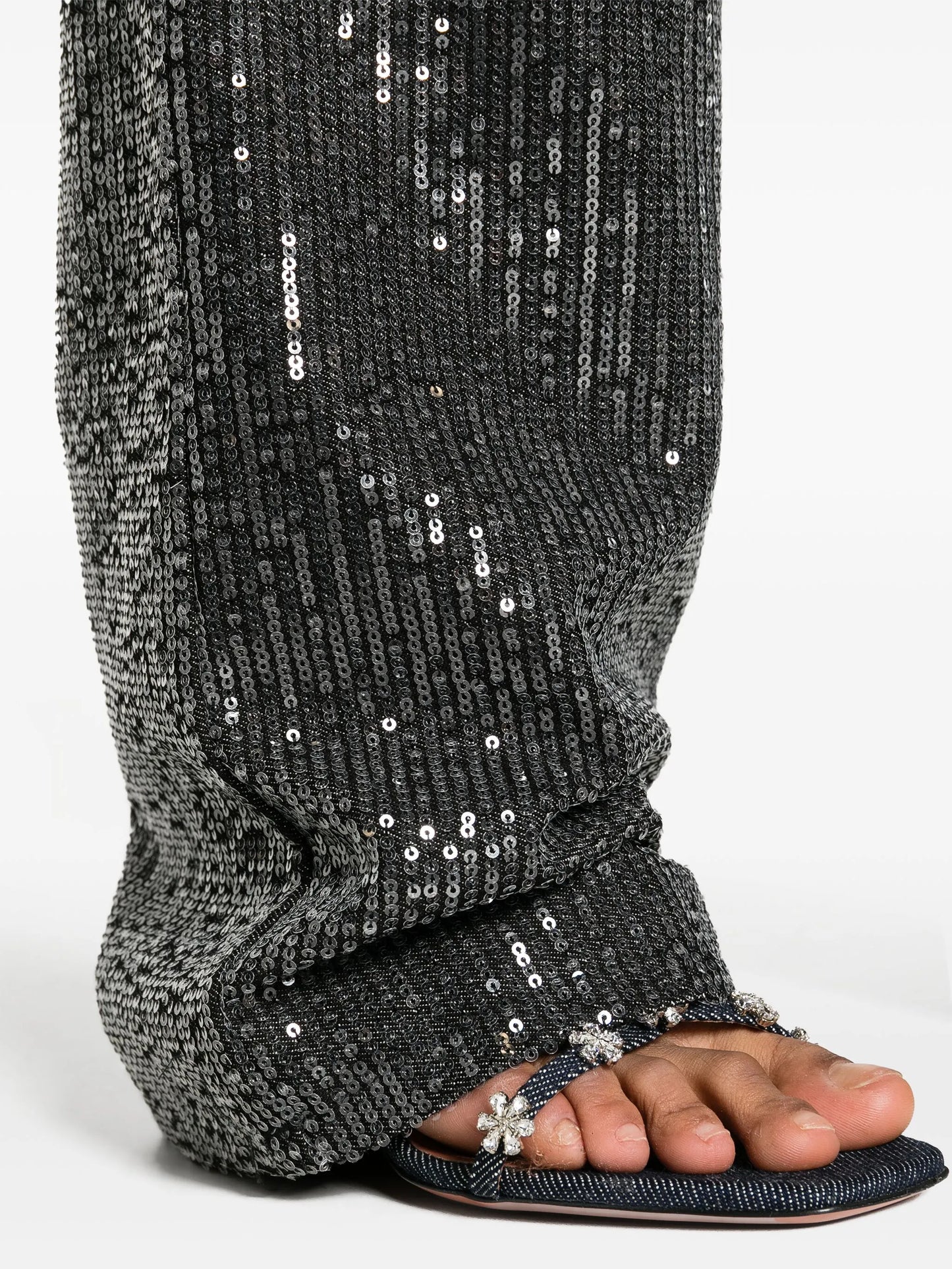 high-waisted sequin-embellished jeans