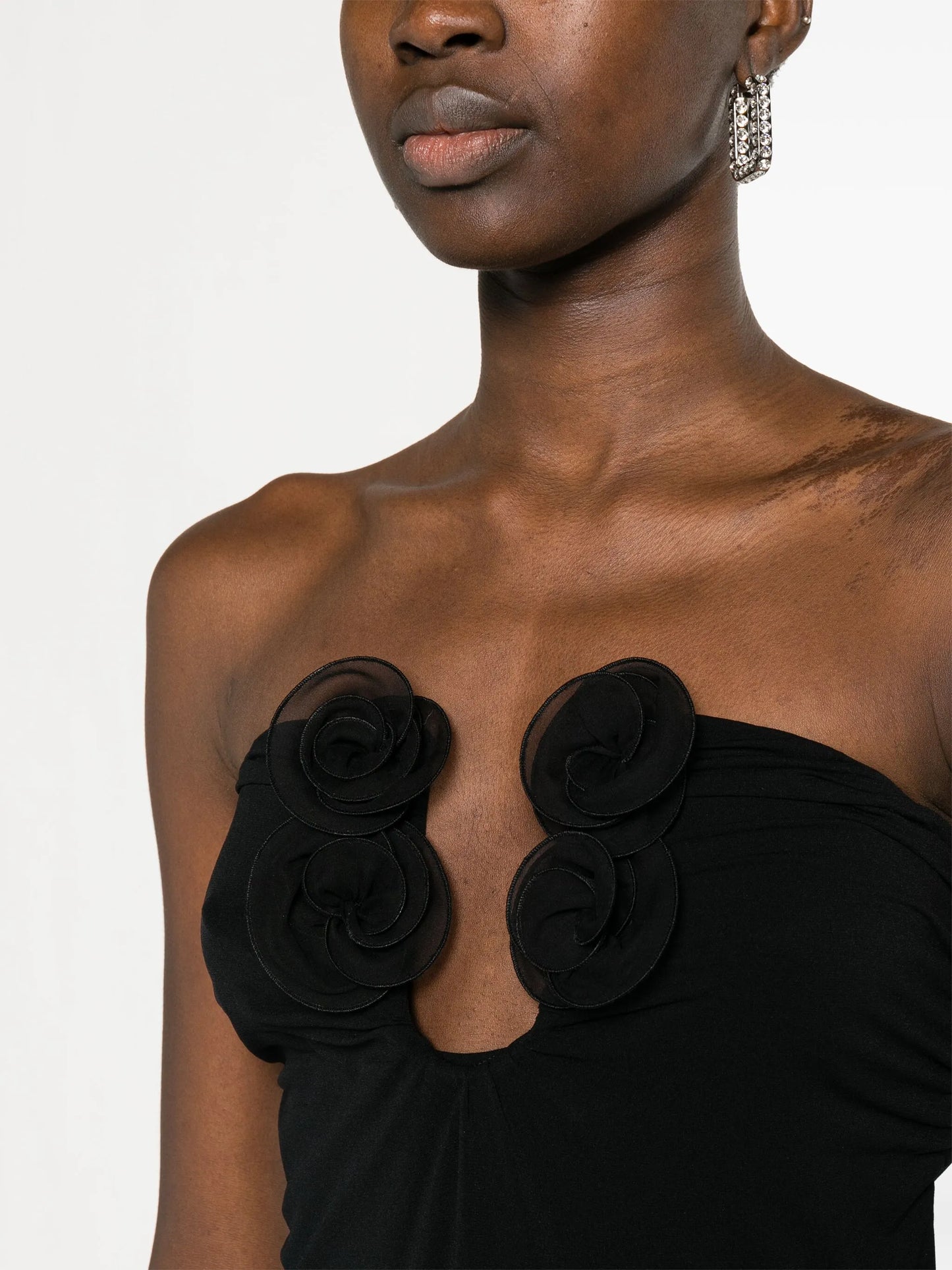 floral-appliqué strapless maxi dress