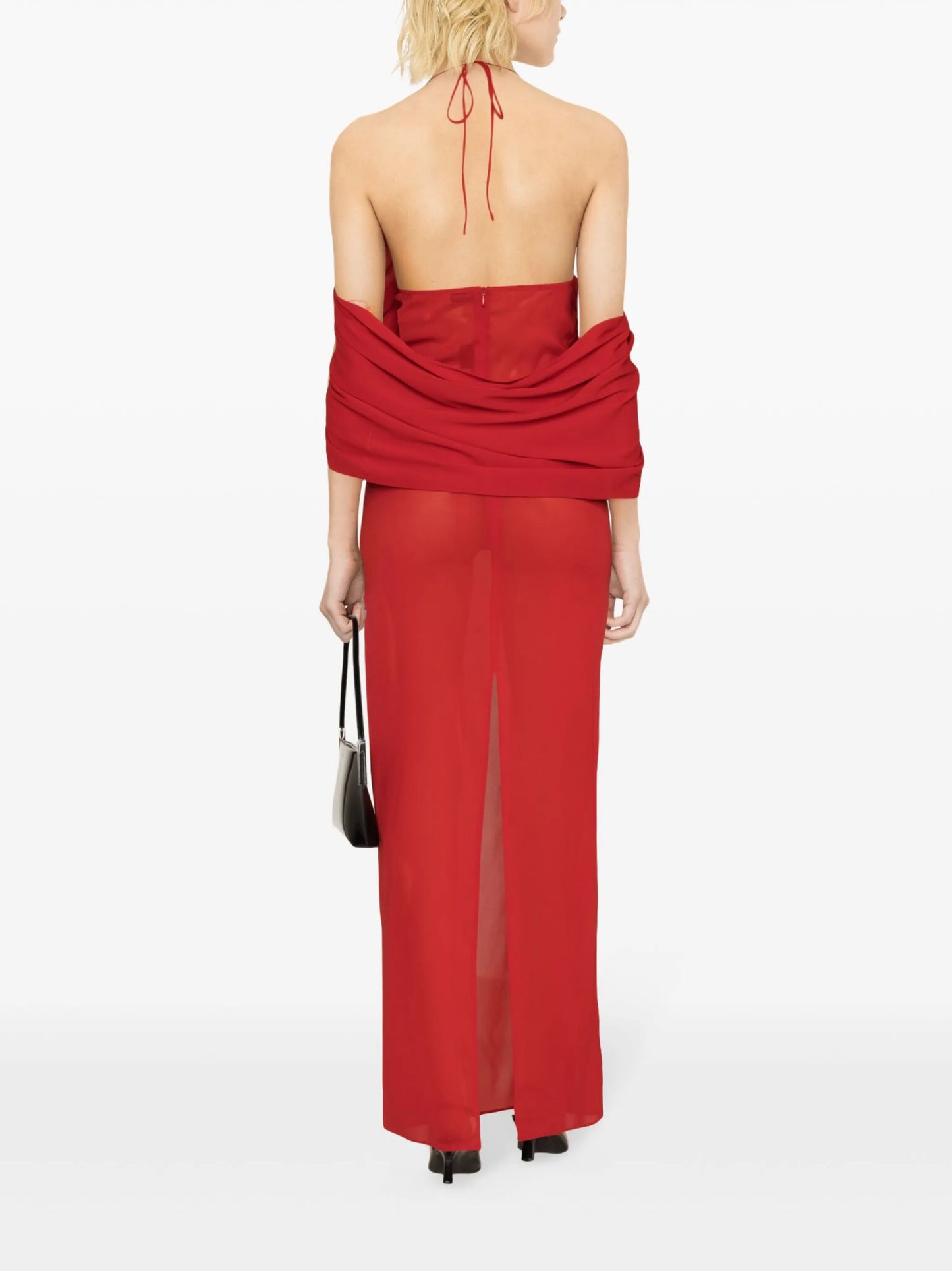 flower-appliqué silk-blend dress