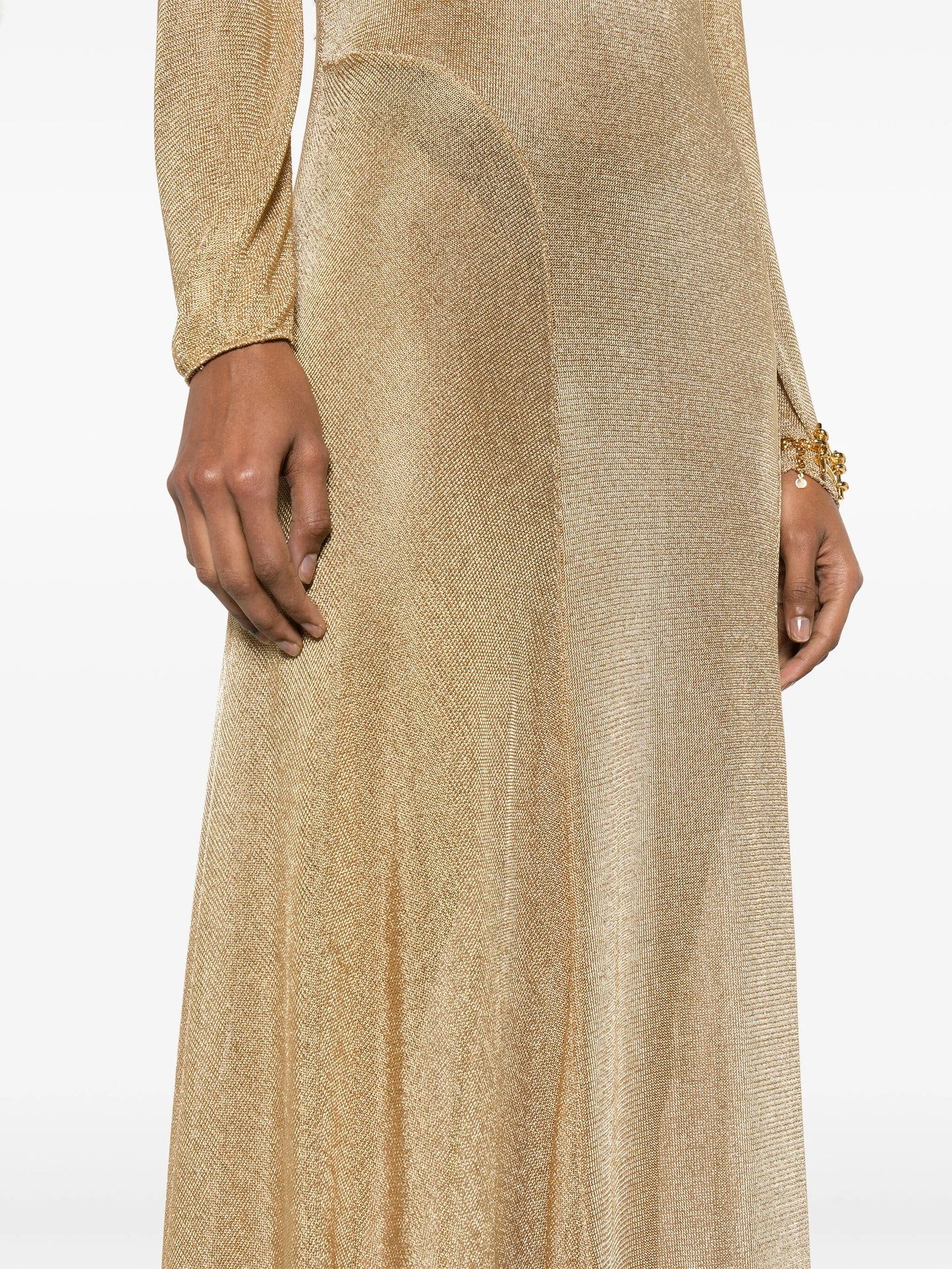 high-neck sheer-knit maxi dress