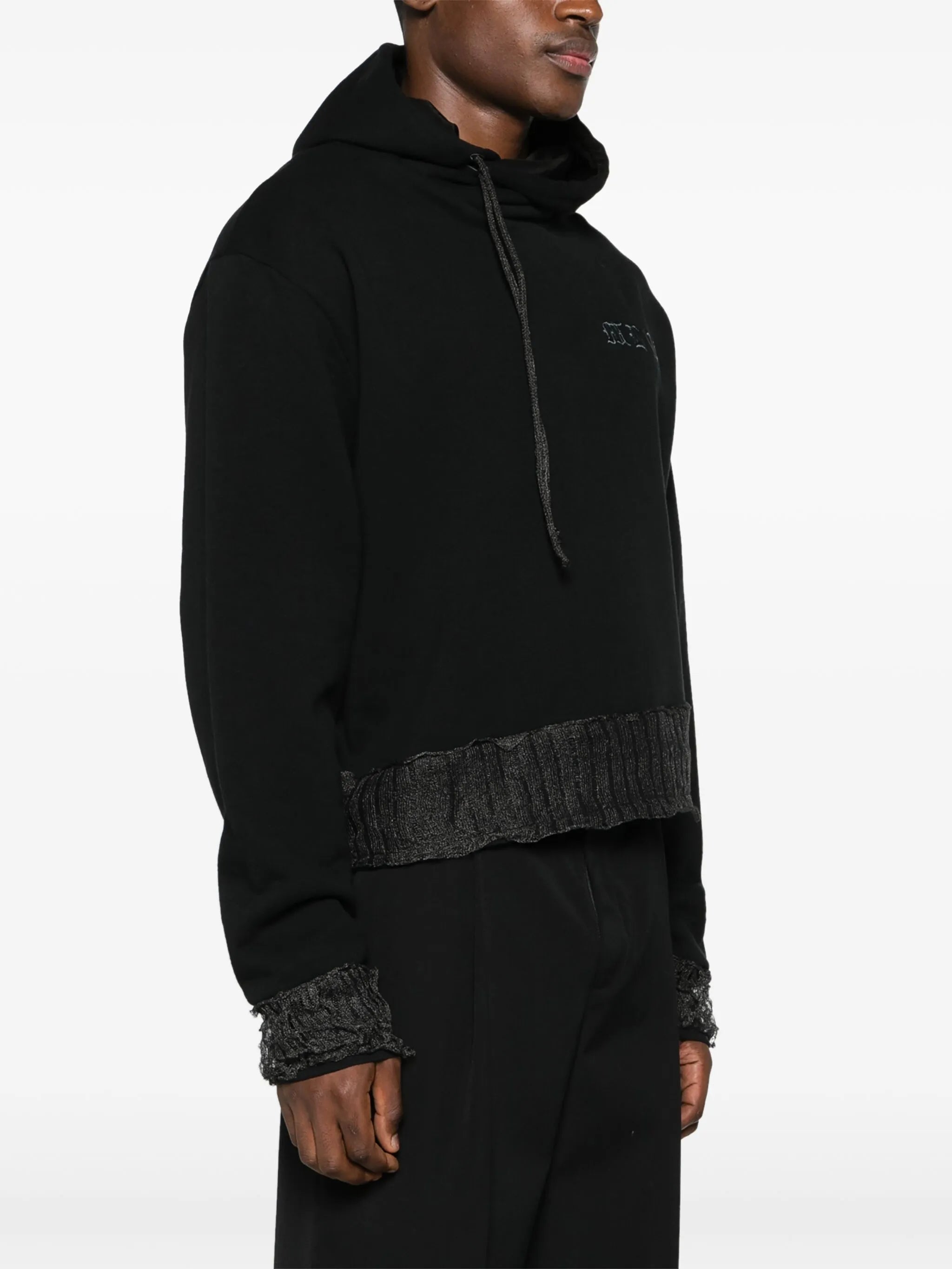 logo-embroidered deconstructed hoodie