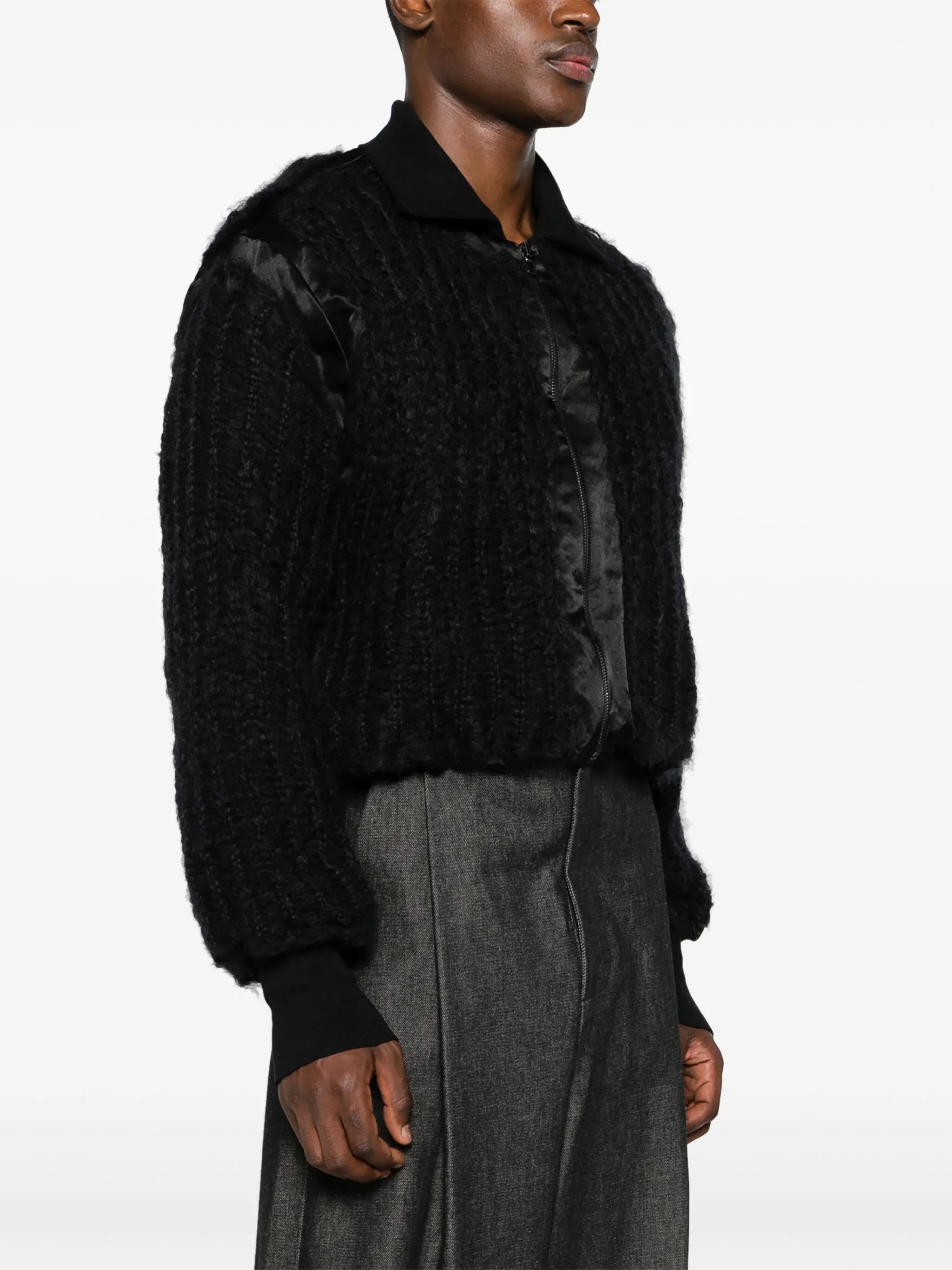 chunky-knit bomber jacket