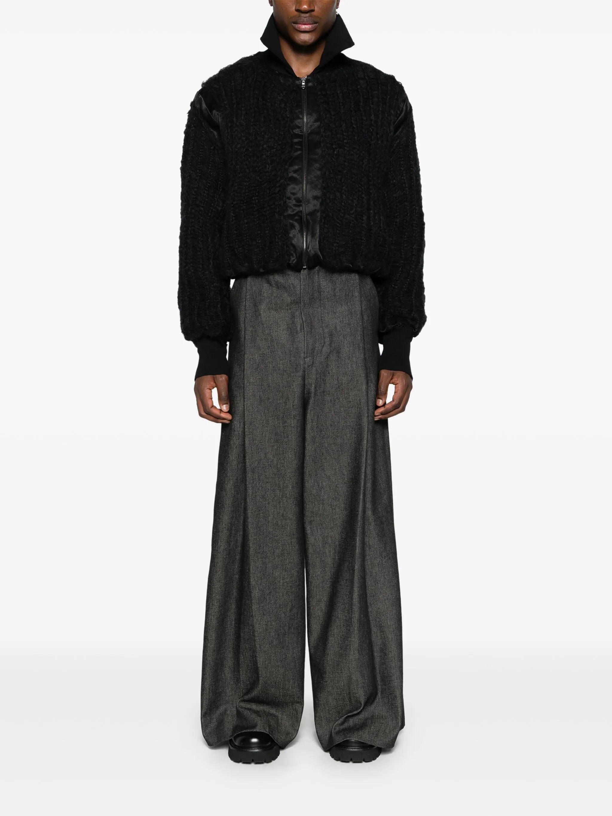 chunky-knit bomber jacket