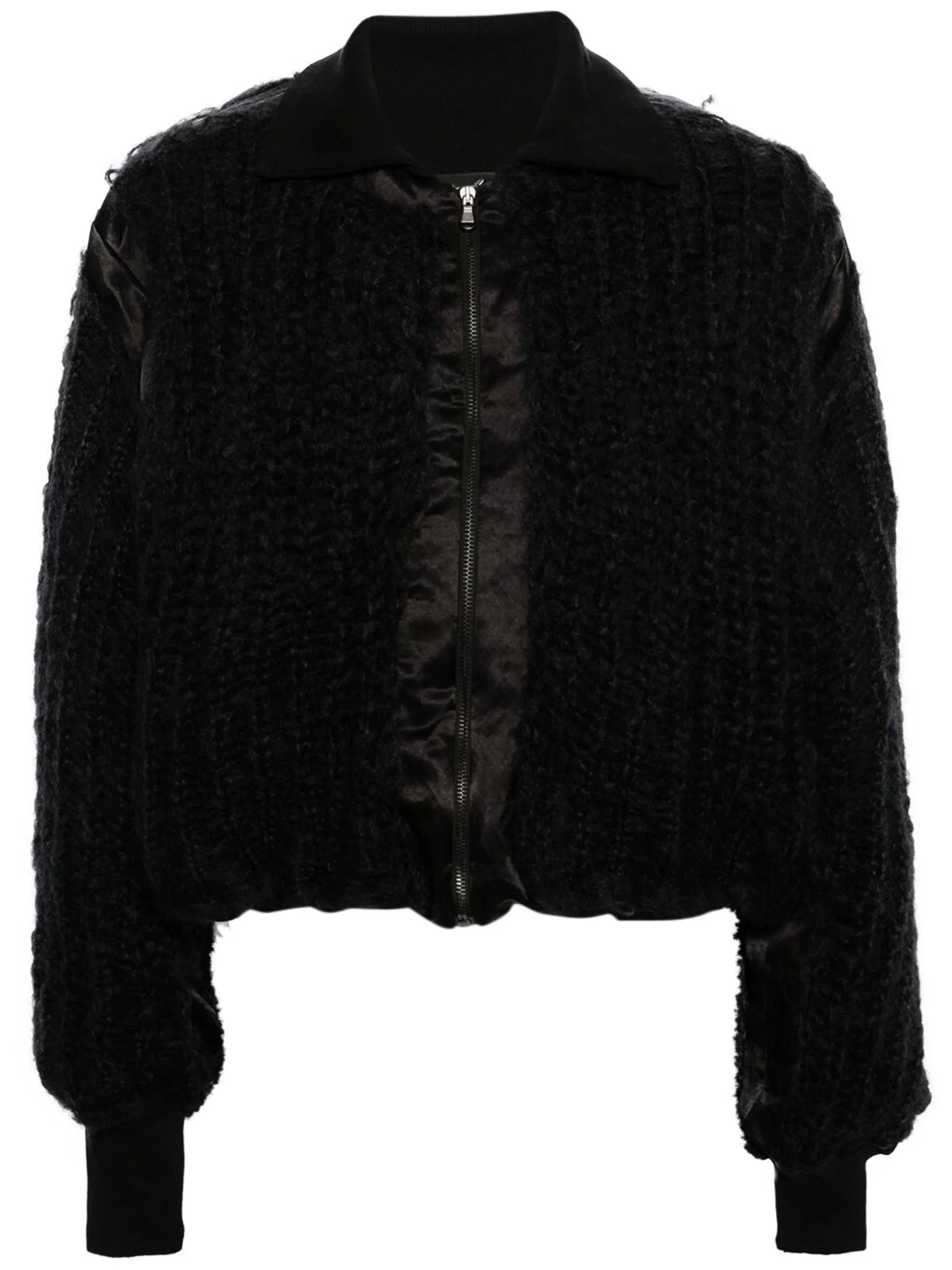 chunky-knit bomber jacket