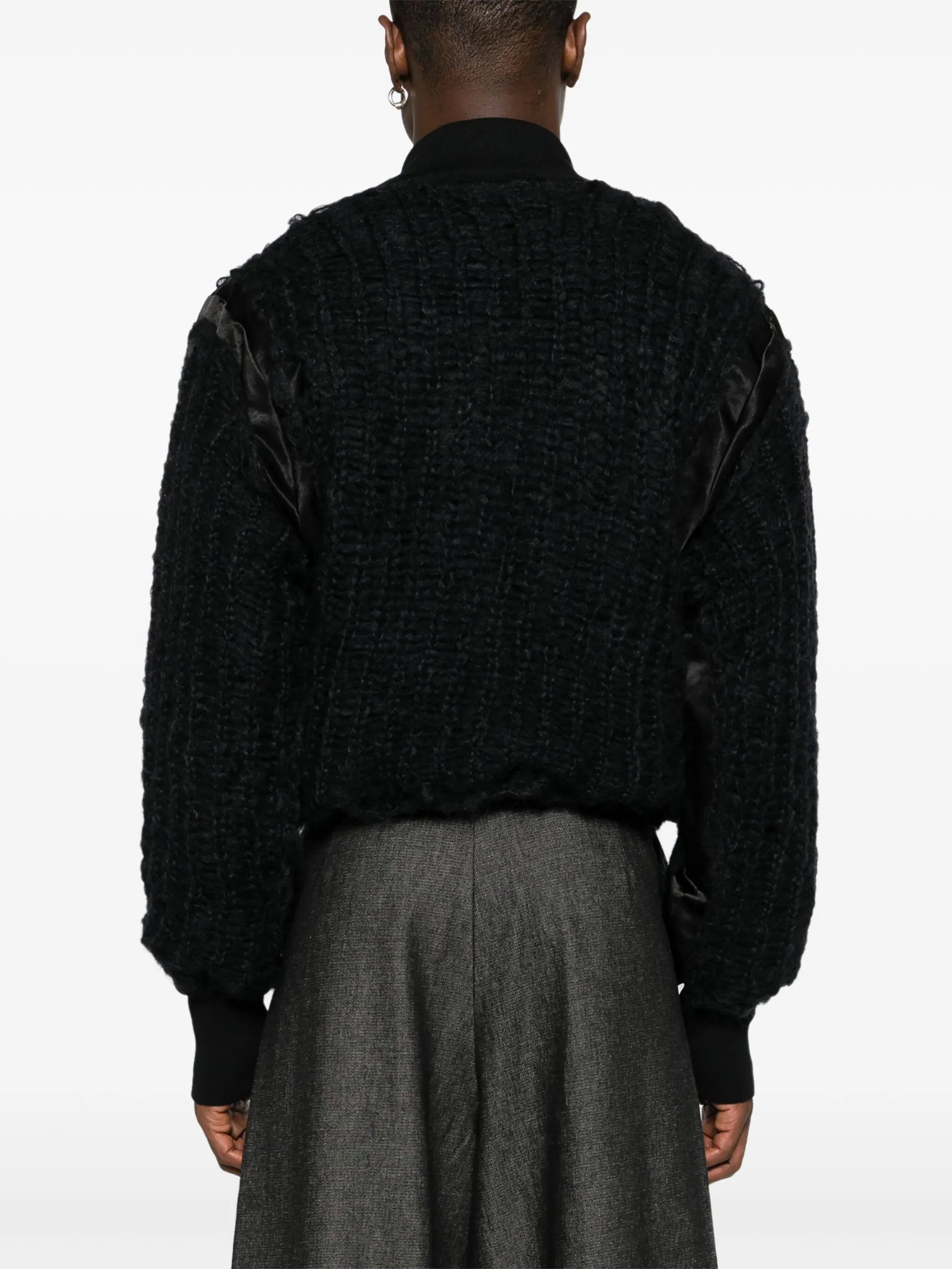 chunky-knit bomber jacket