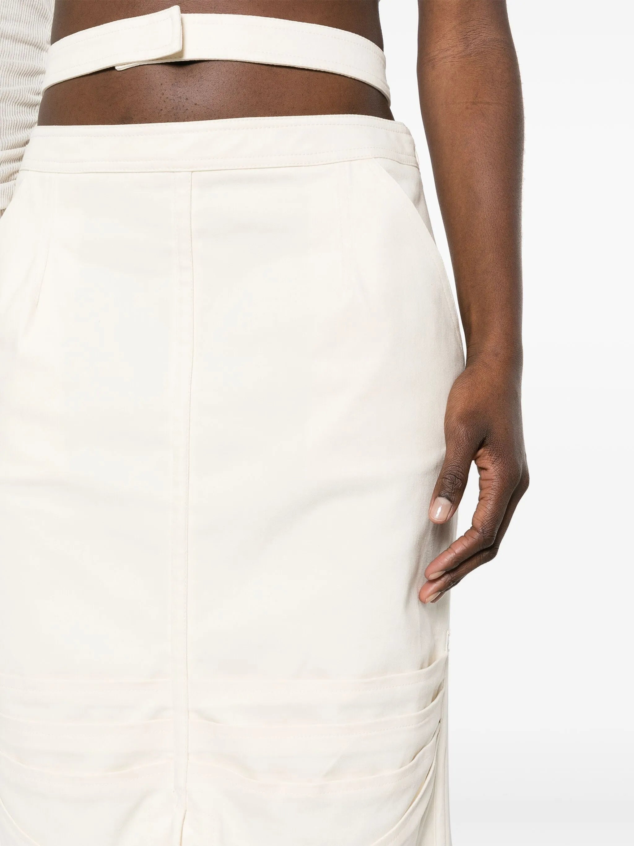 double-belt stretch-cotton midi skirt