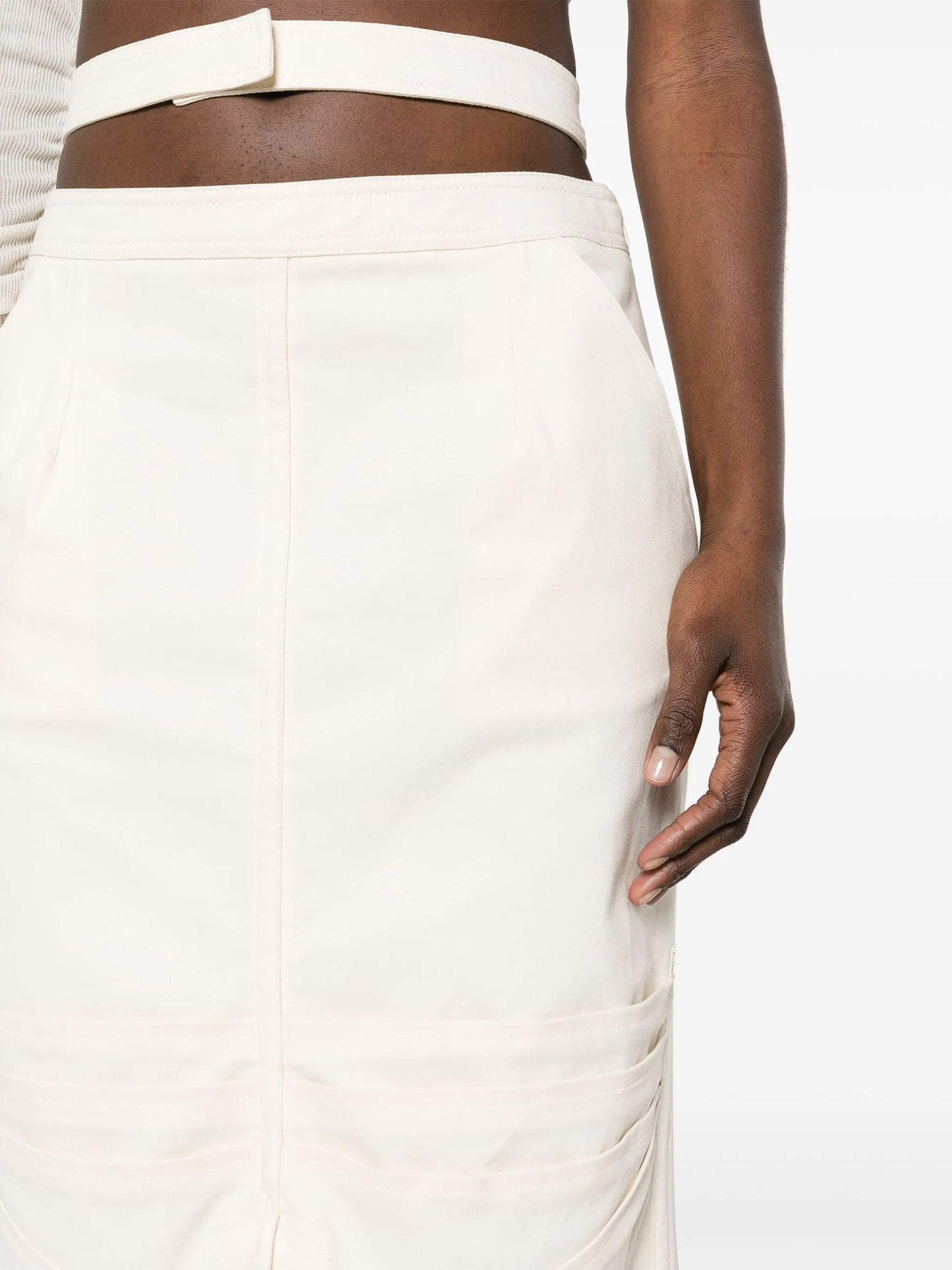 double-belt stretch-cotton midi skirt