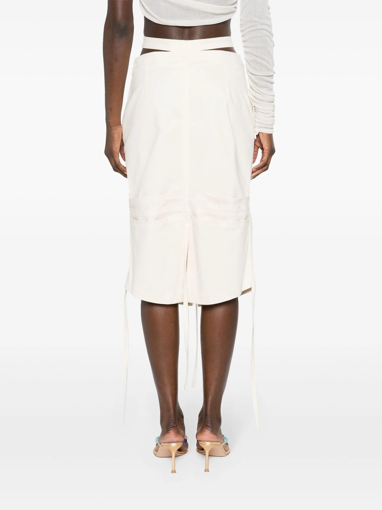 double-belt stretch-cotton midi skirt
