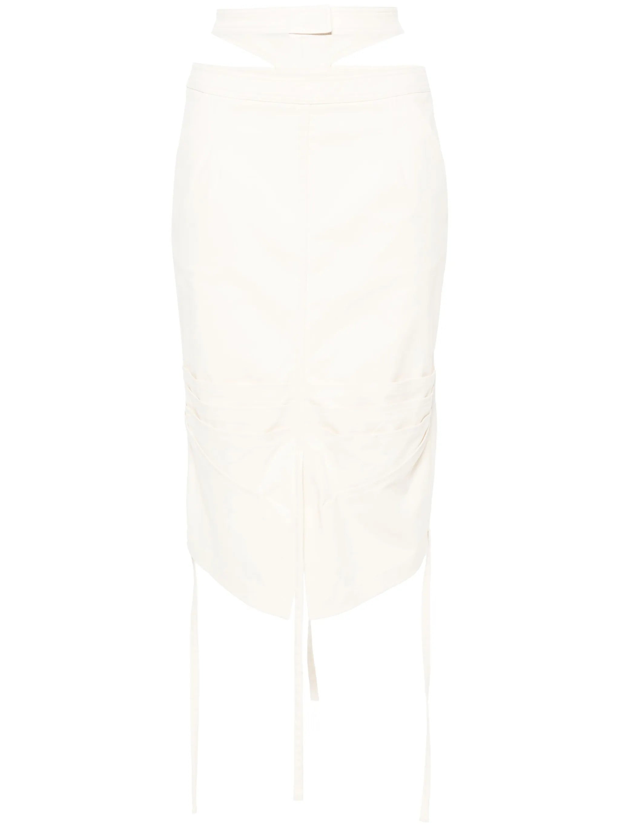 double-belt stretch-cotton midi skirt