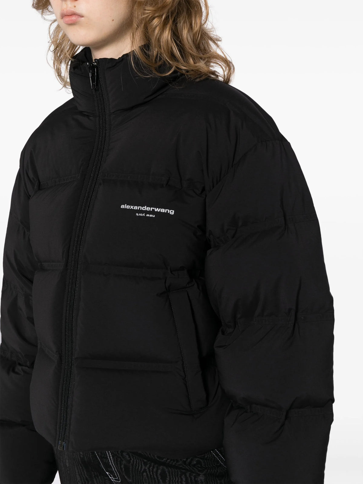 reflective-logo cropped puffer jacket