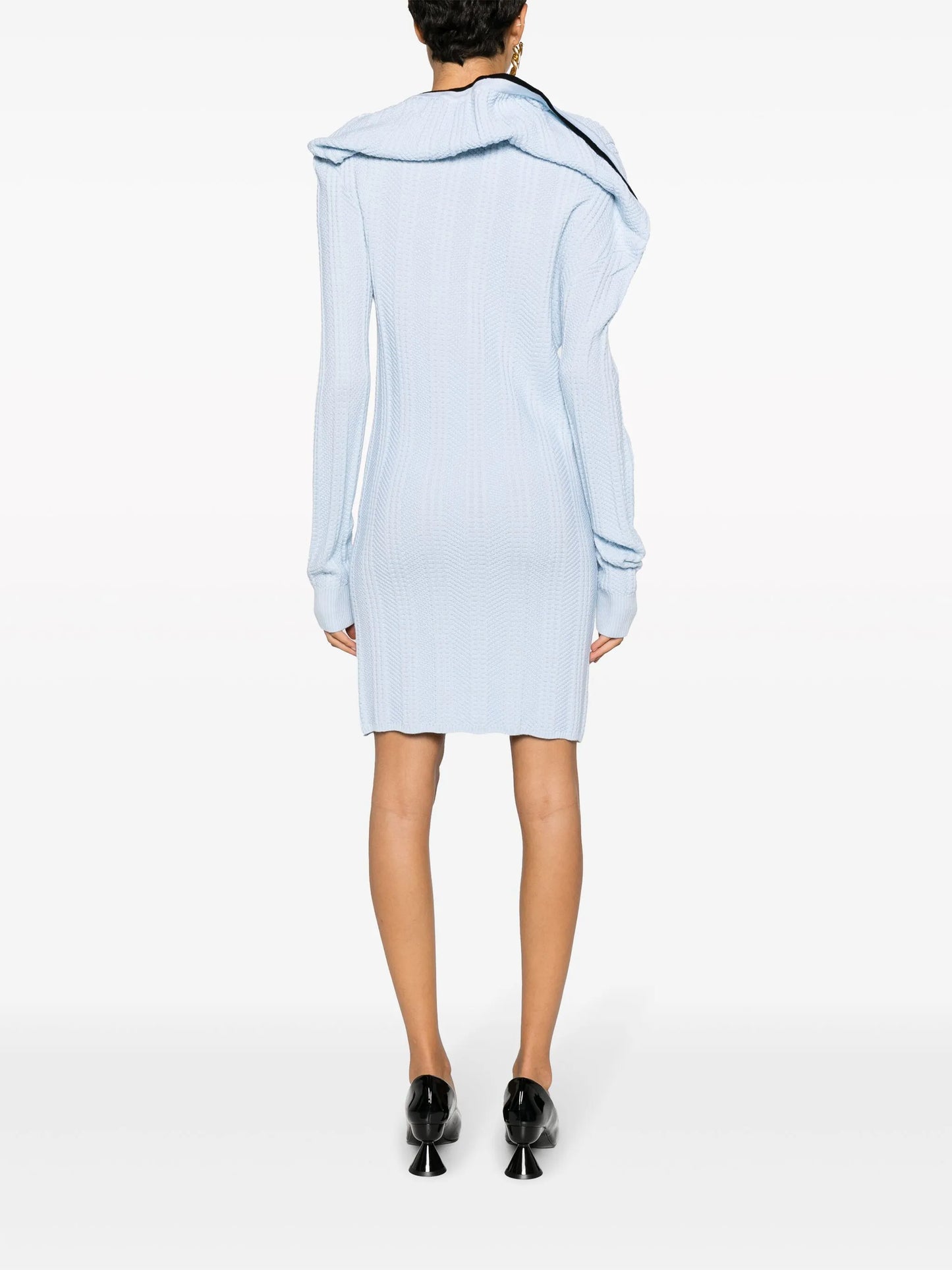 ruffle-collar merino wool minidress