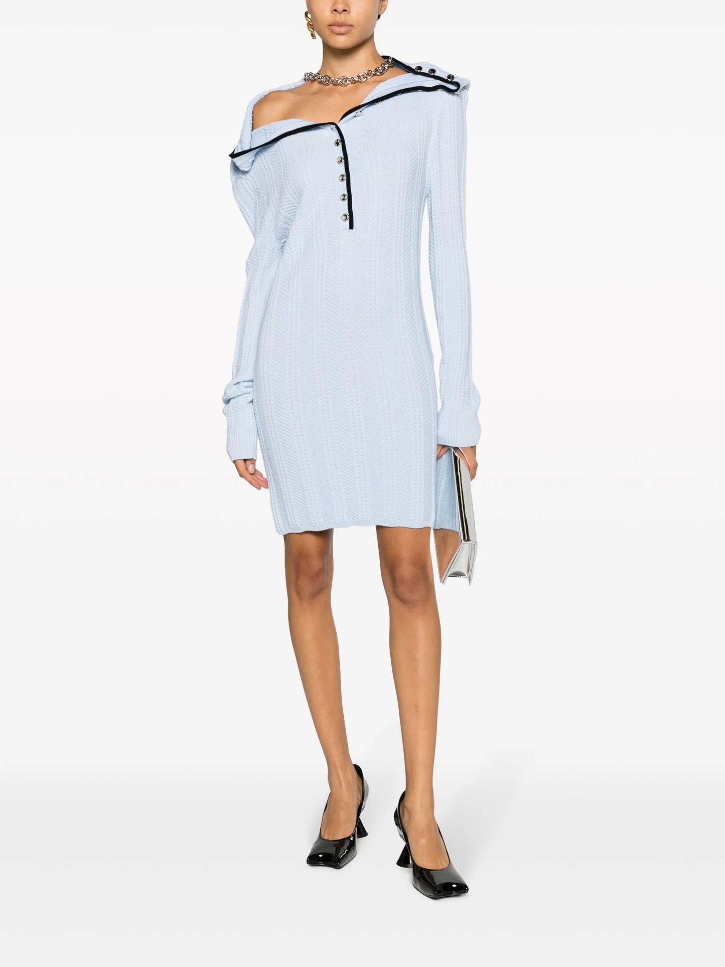 ruffle-collar merino wool minidress