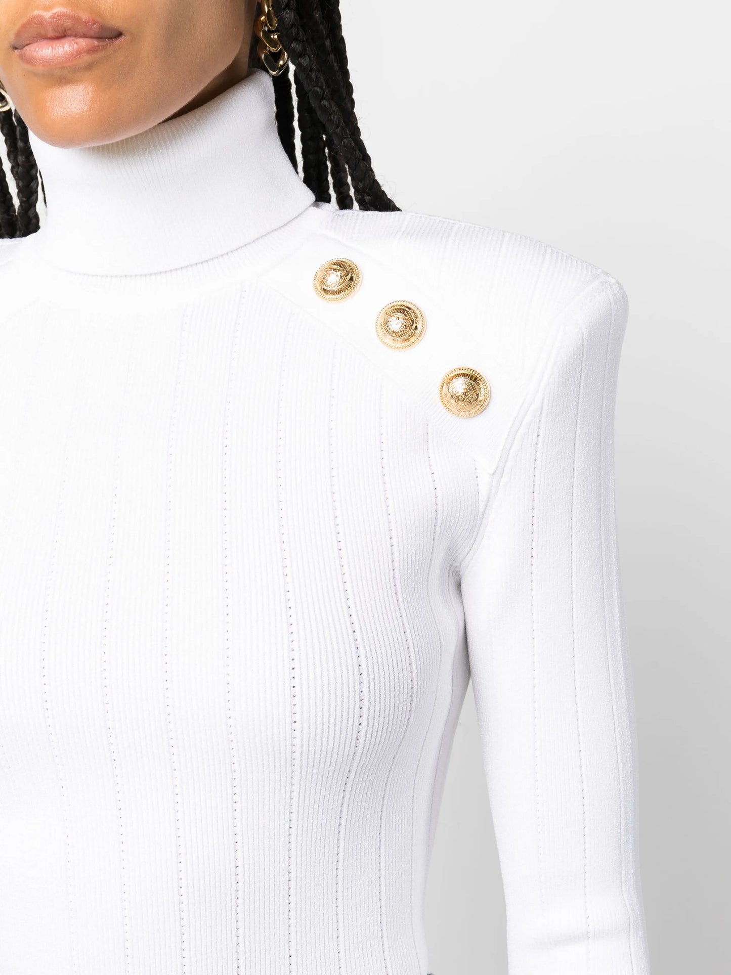 button-embellished ribbed-knit jumper