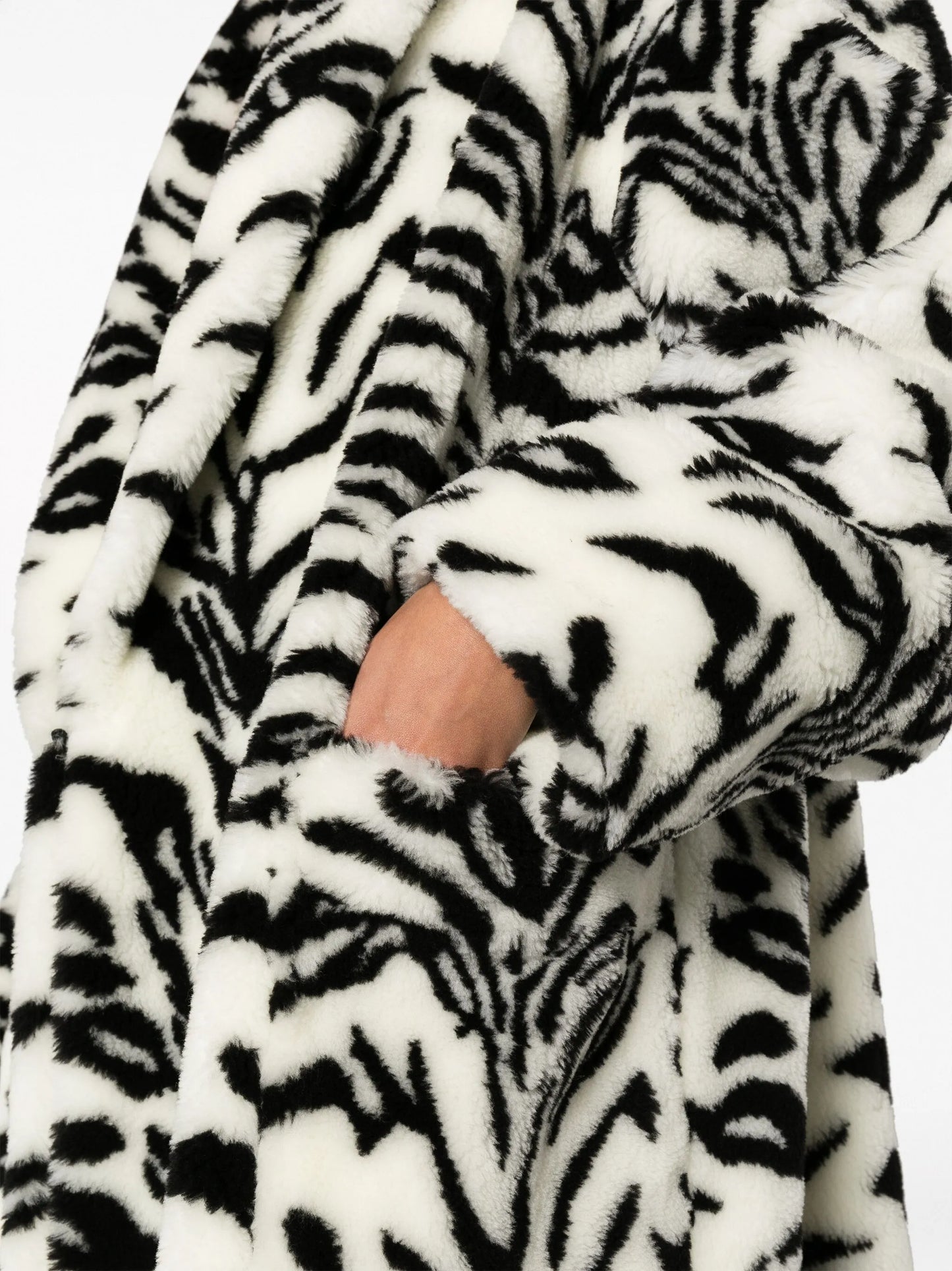 zebra-print faux-fur coat