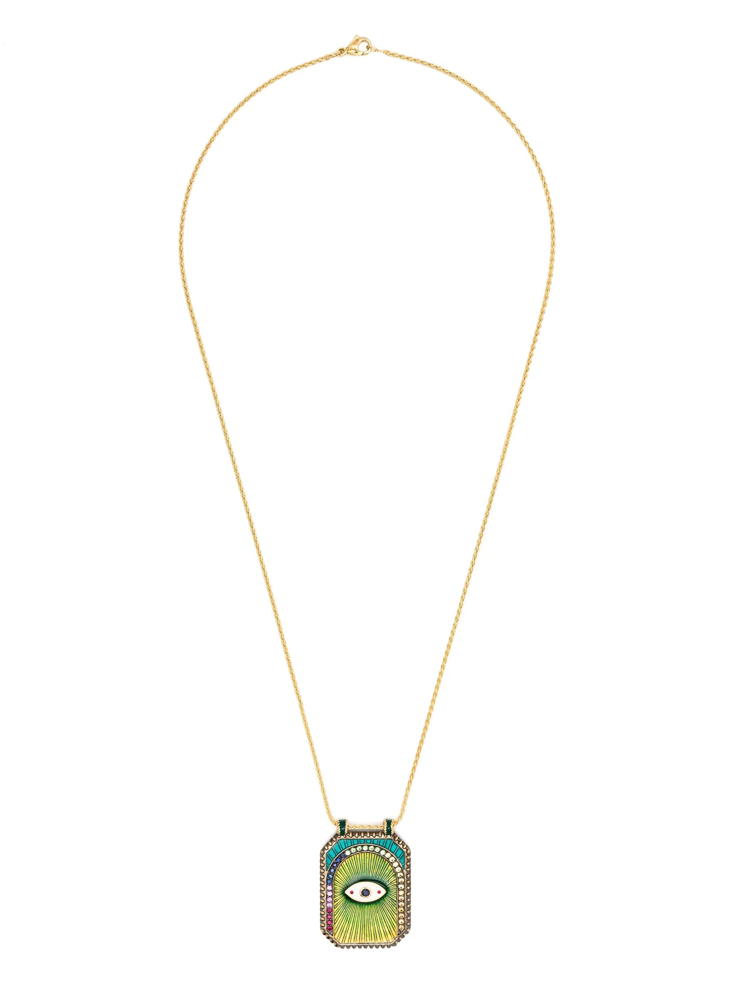 18kt yellow gold diamonds and sapphires evil eye pendant necklace