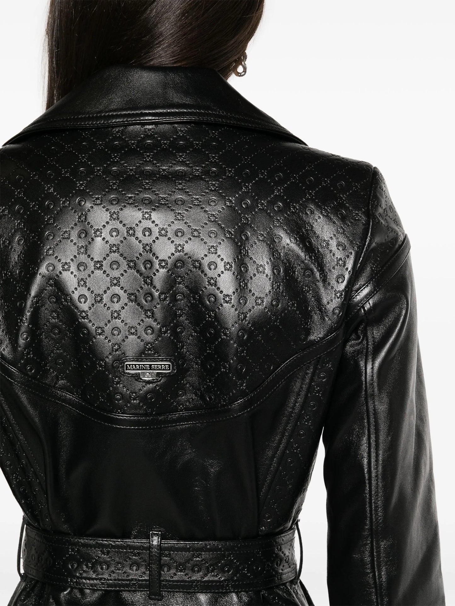 Moonogram-embossed leather trench coat