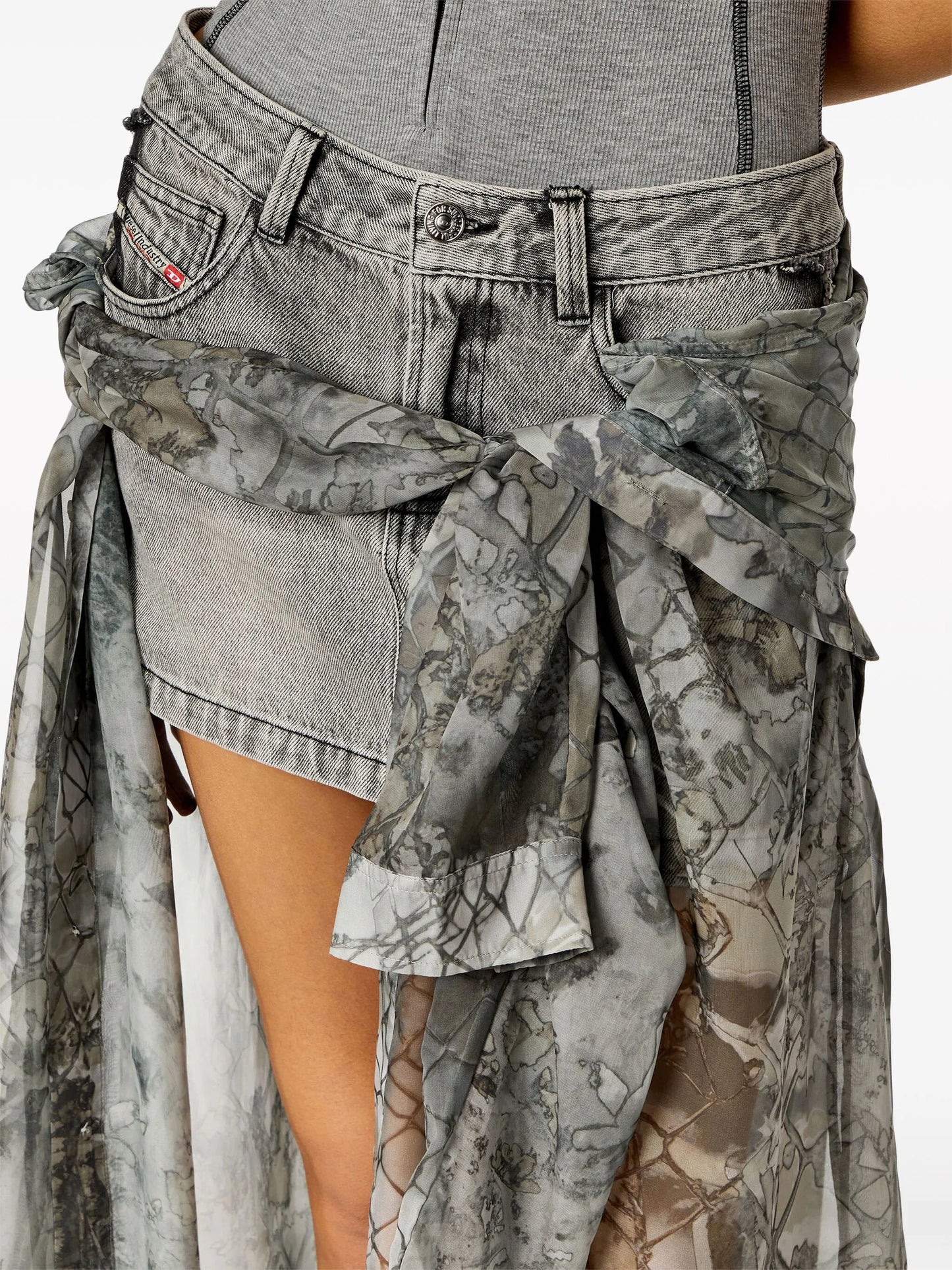 O-Jeany layered-design denim skirt