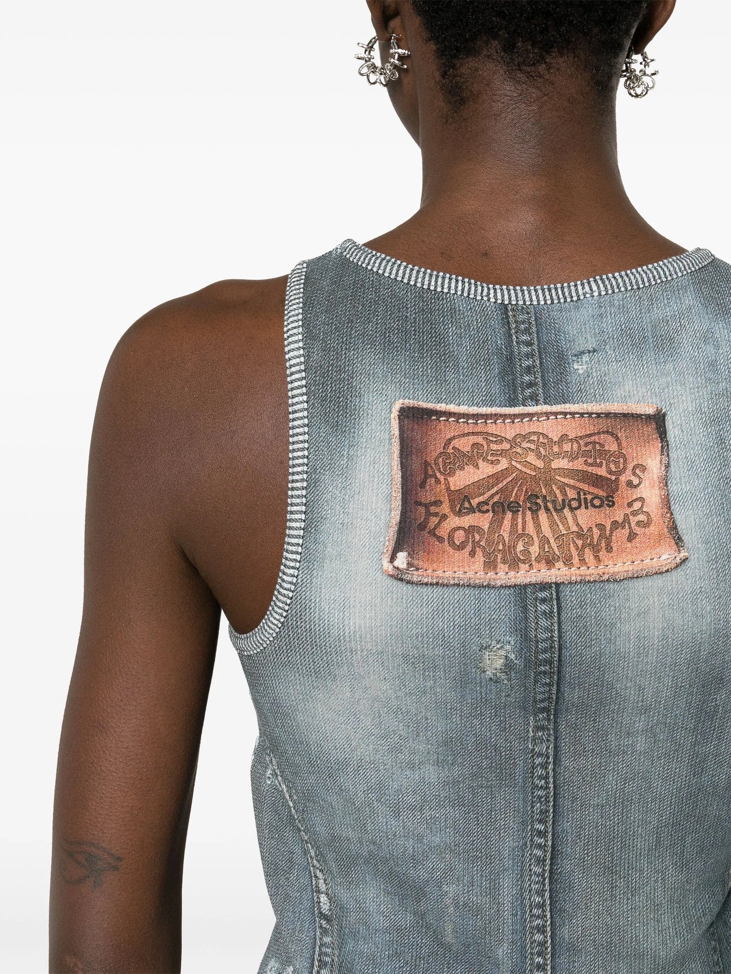 distressed denim-effect cotton top