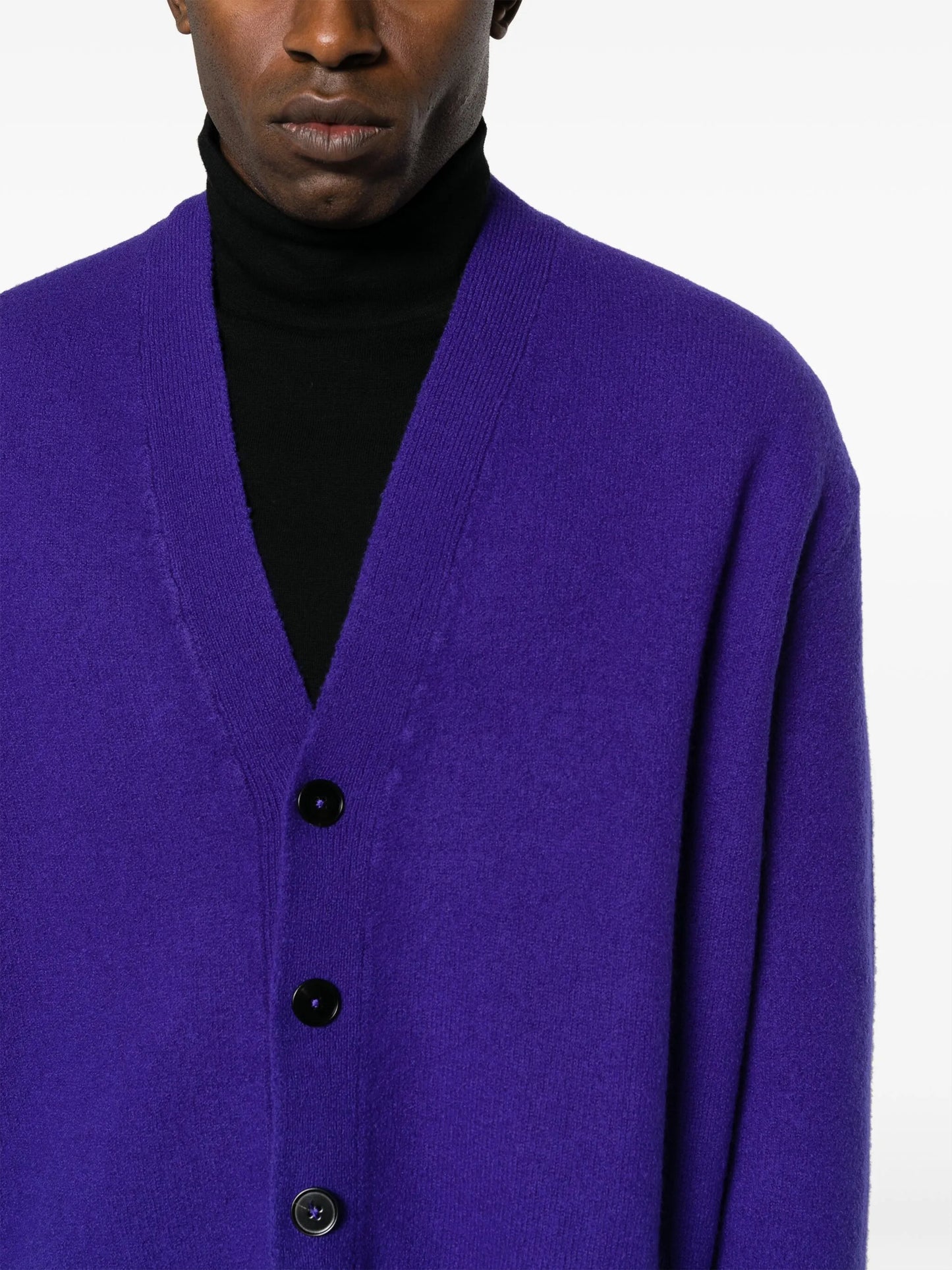 V-neck brushed wool cardigan