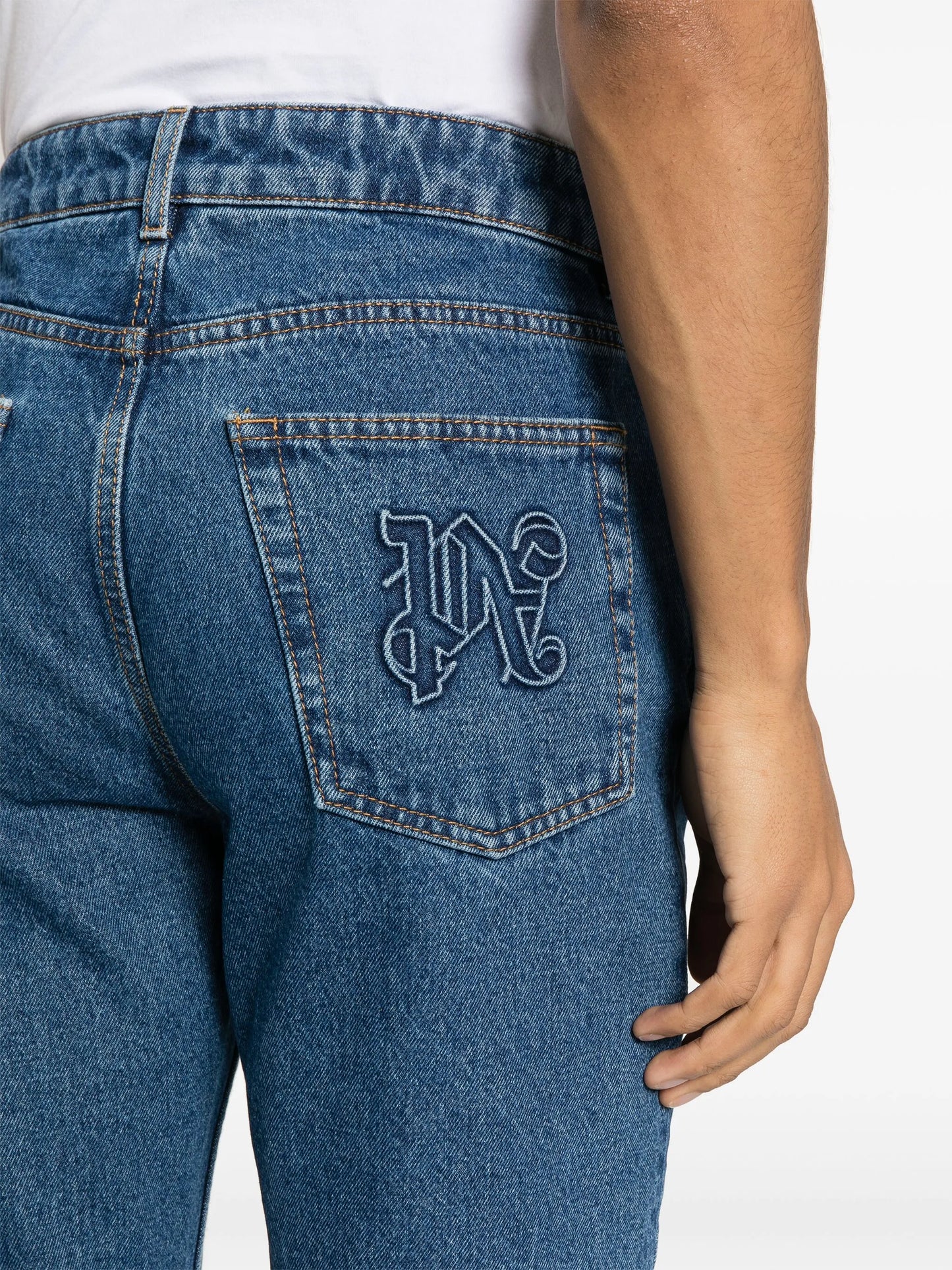 monogram-embroidered straight-leg jeans
