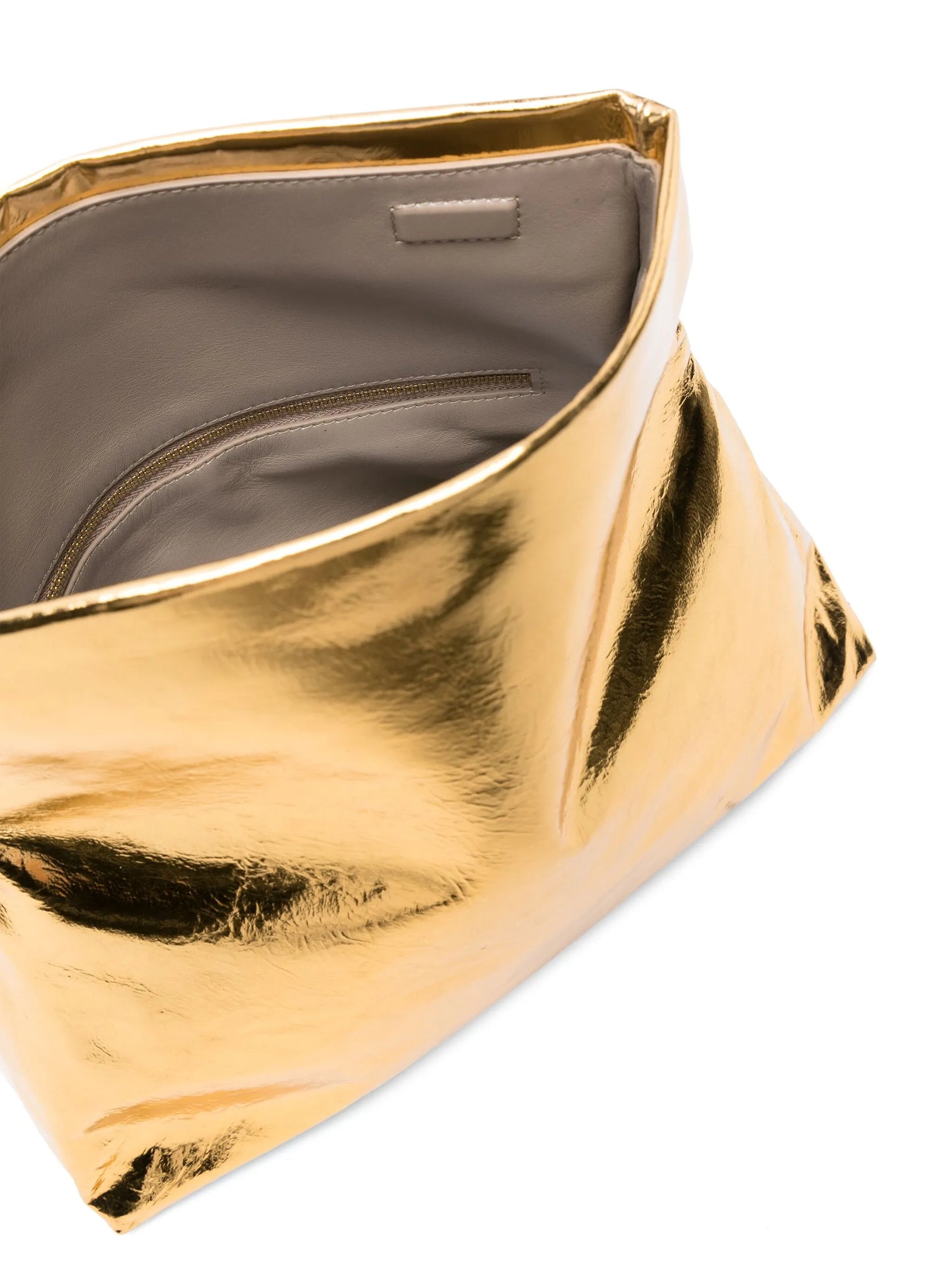 metallic-finish crinkled leather clutch