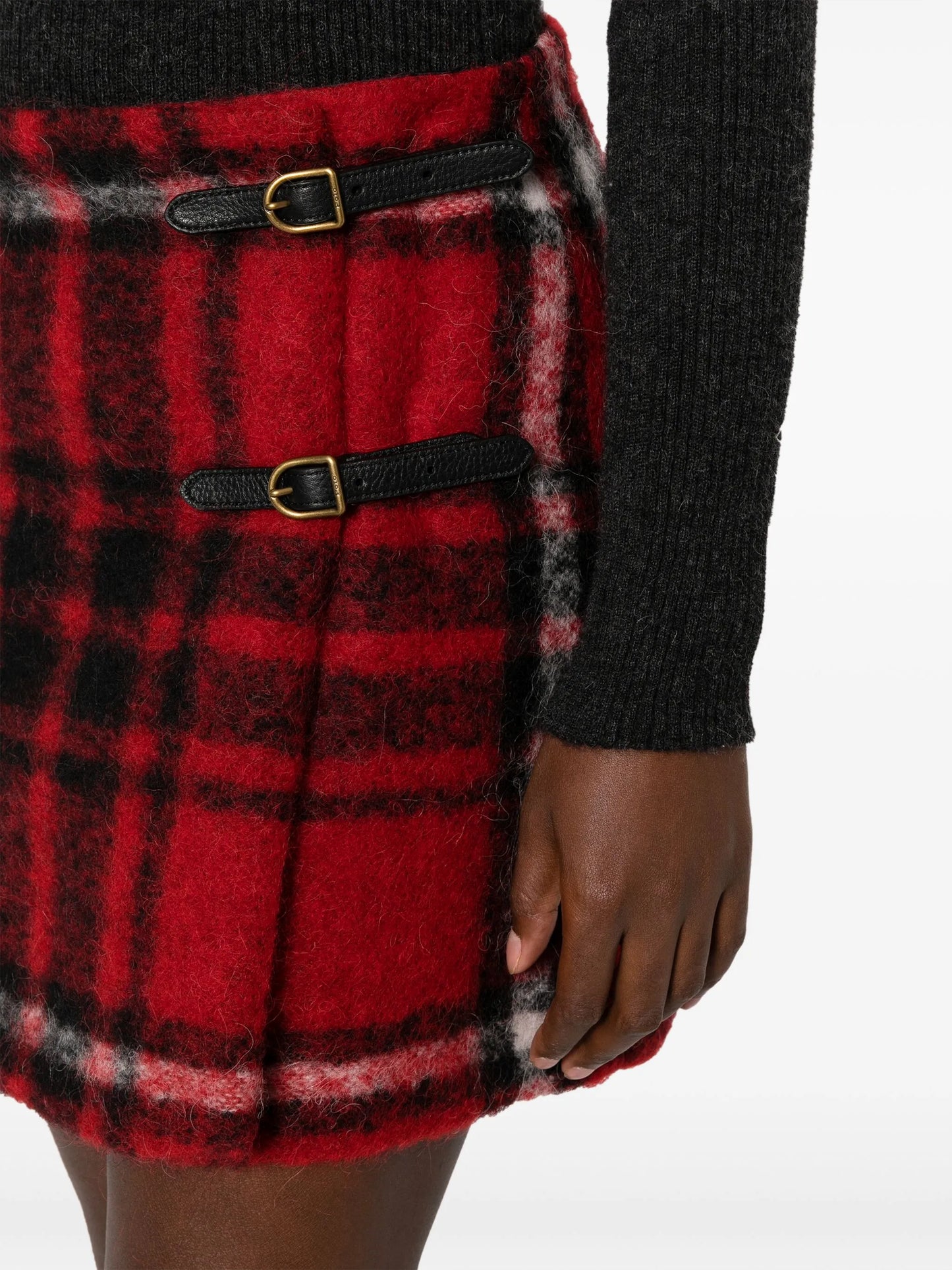 plaid brushed-effect wrap miniskirt