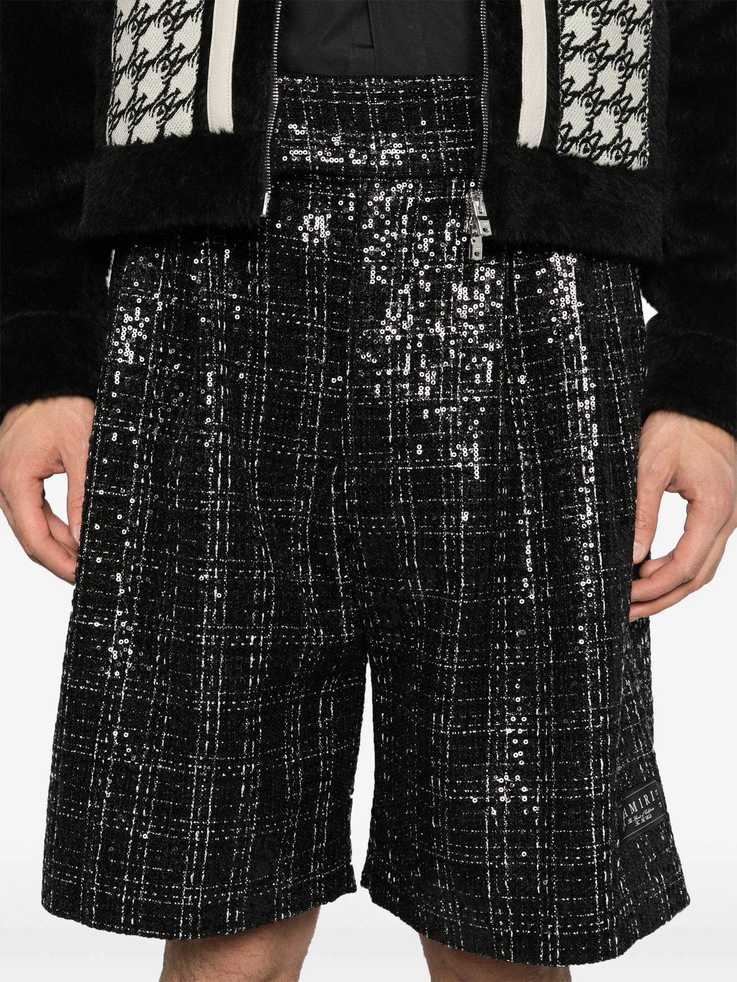 sequinned bouclé skater shorts