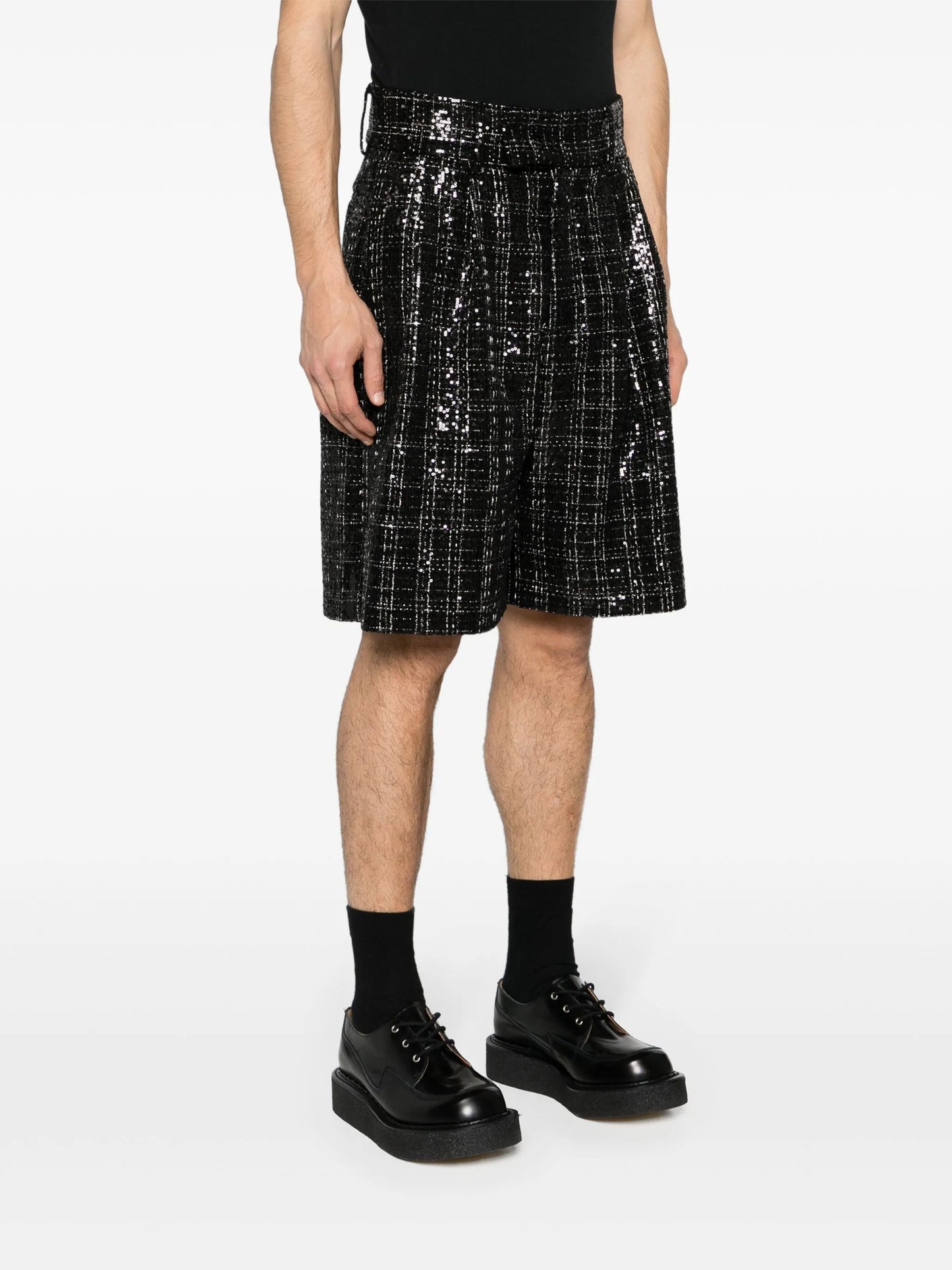 sequinned bouclé skater shorts