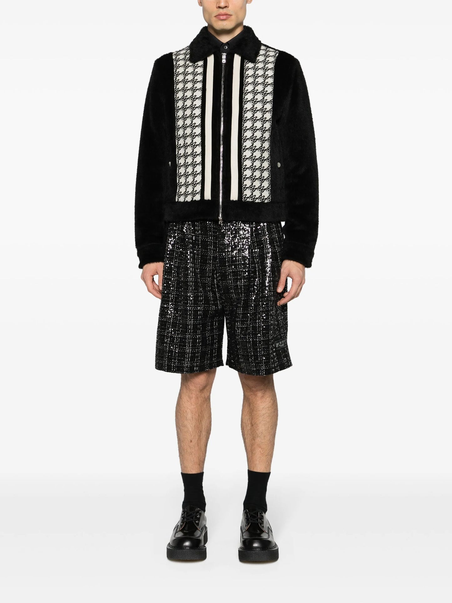 sequinned bouclé skater shorts