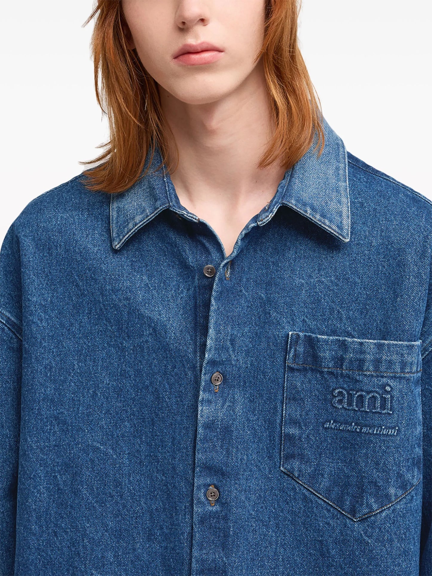 logo-embroidery denim shirt