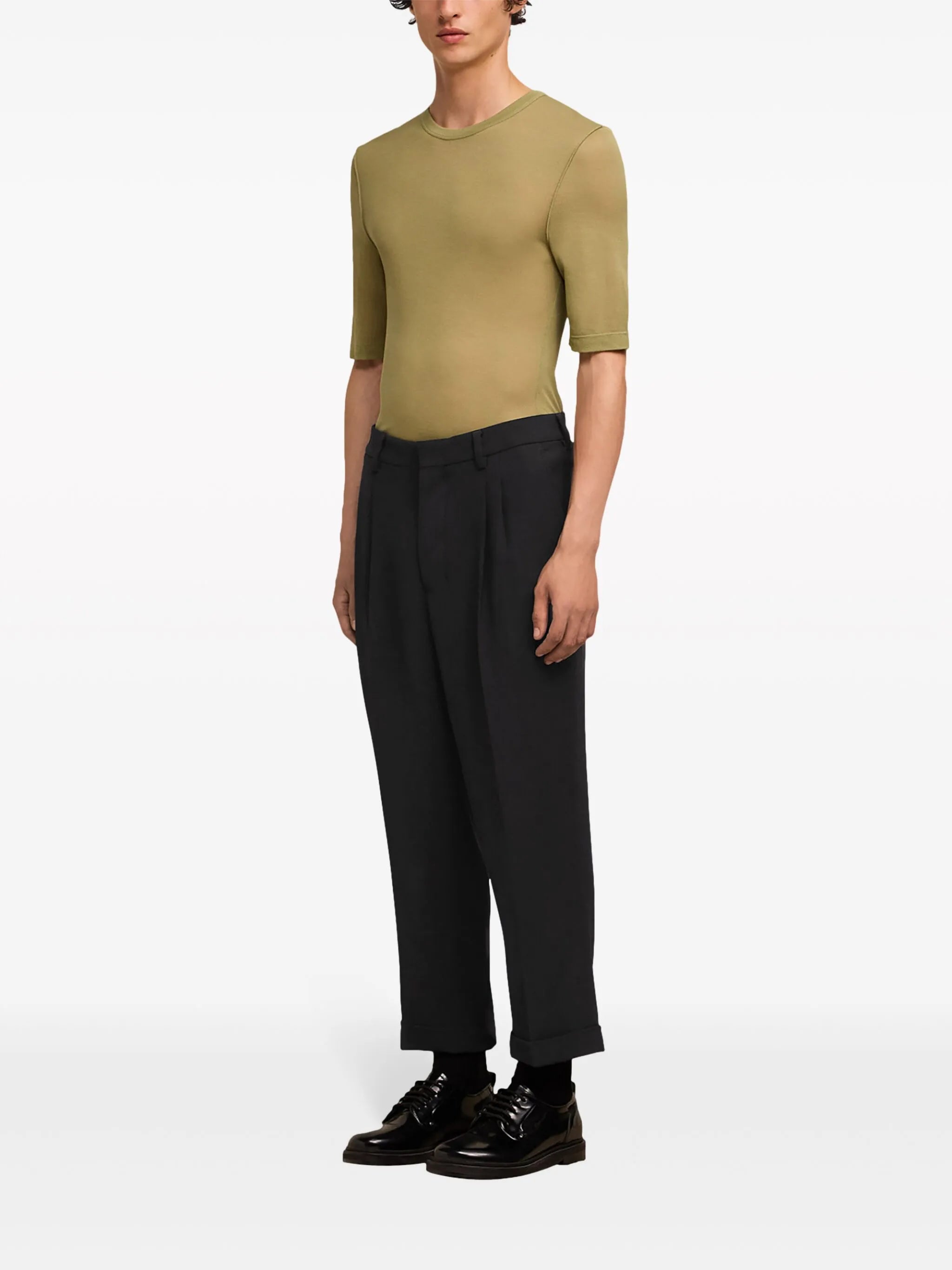 pressed-crease tapered trousers