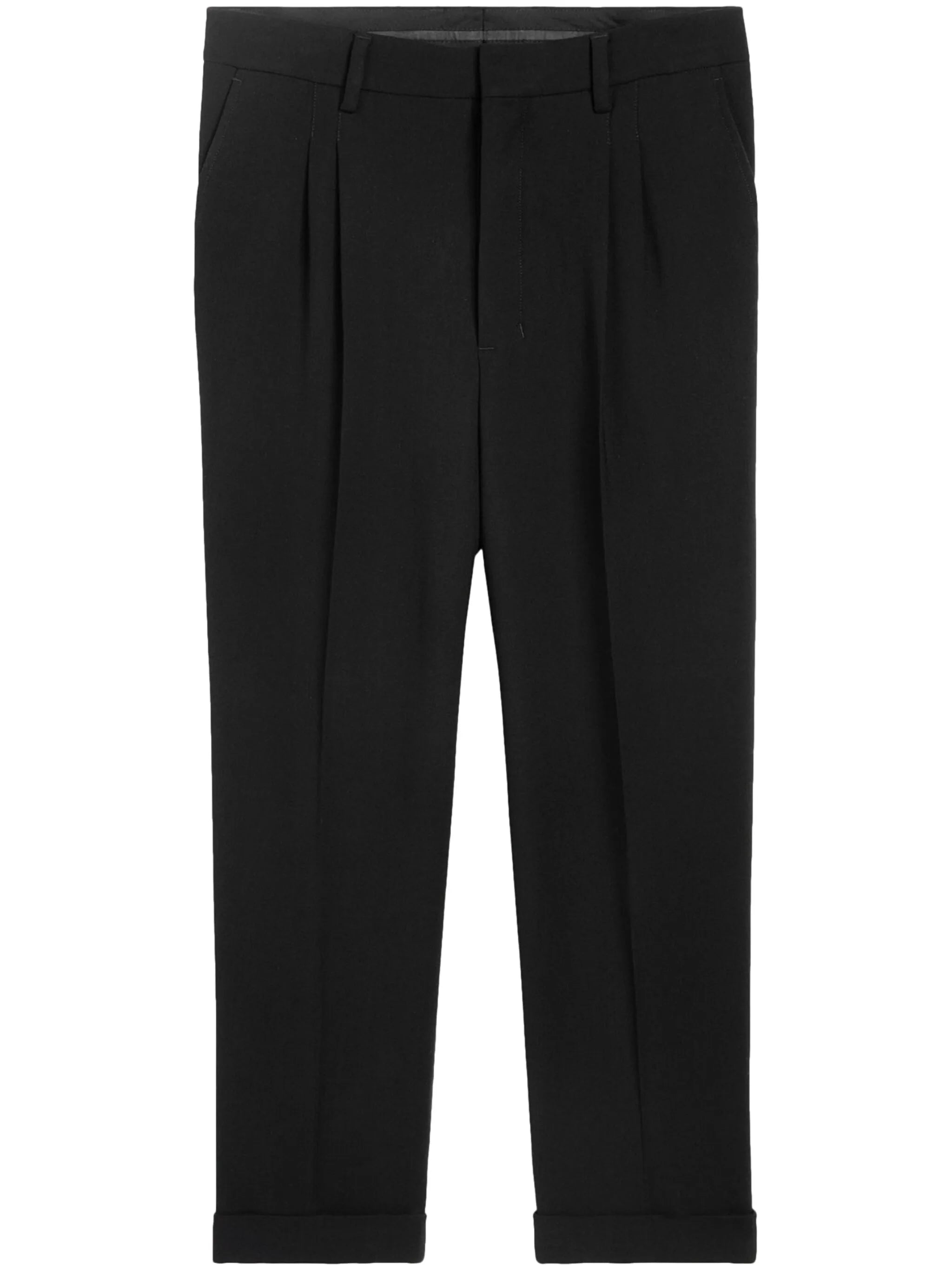 pressed-crease tapered trousers