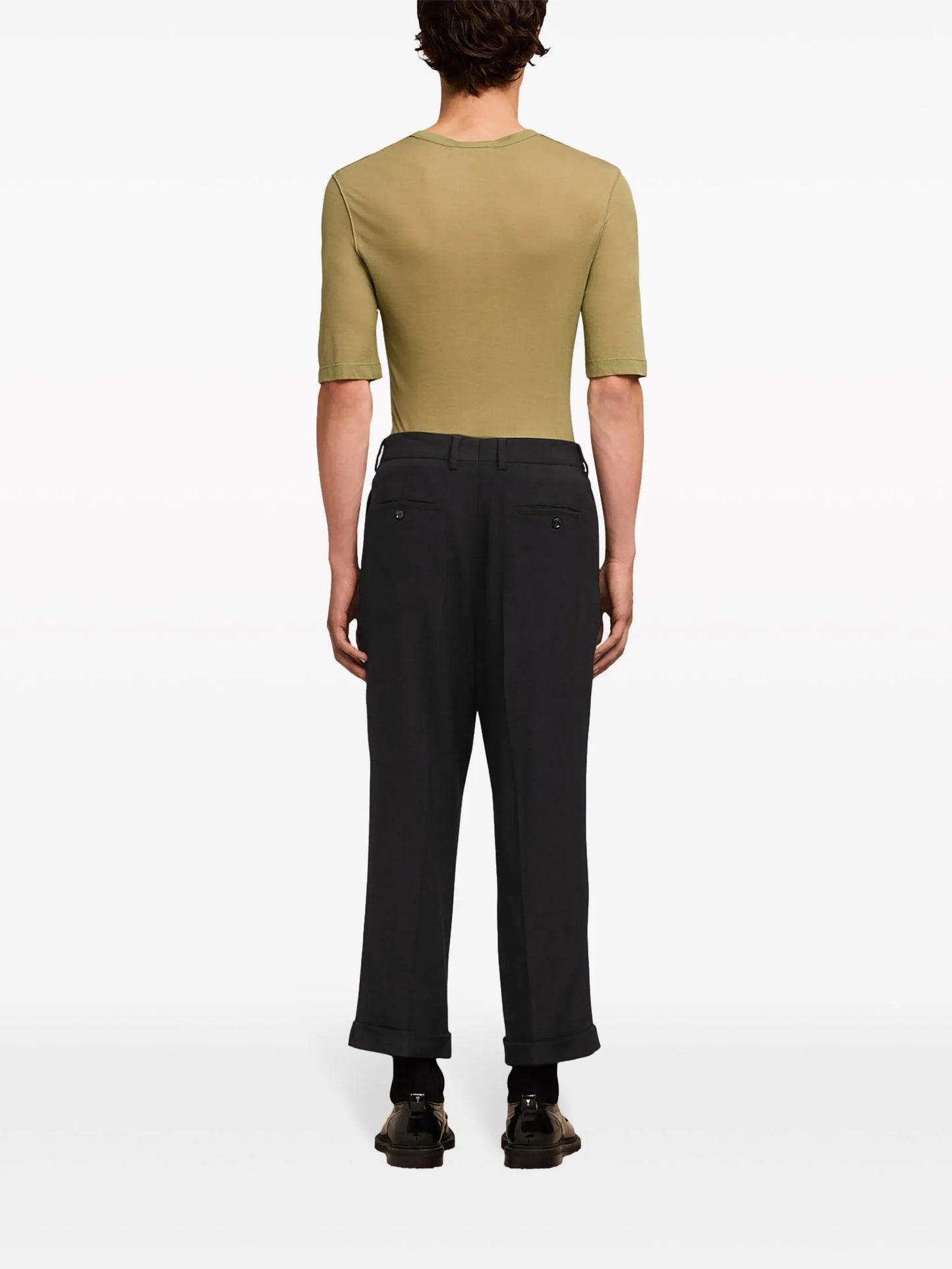 pressed-crease tapered trousers