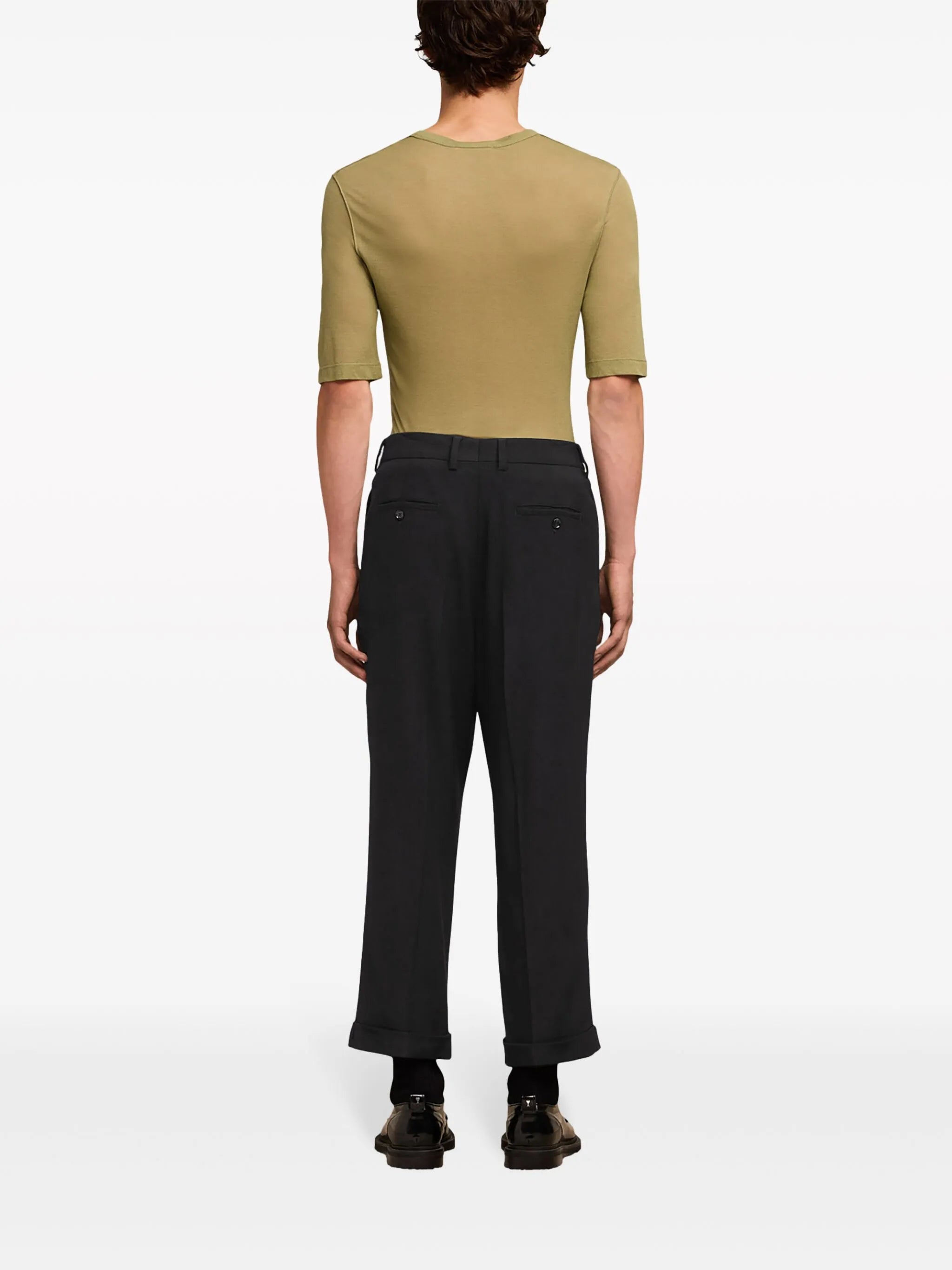 pressed-crease tapered trousers