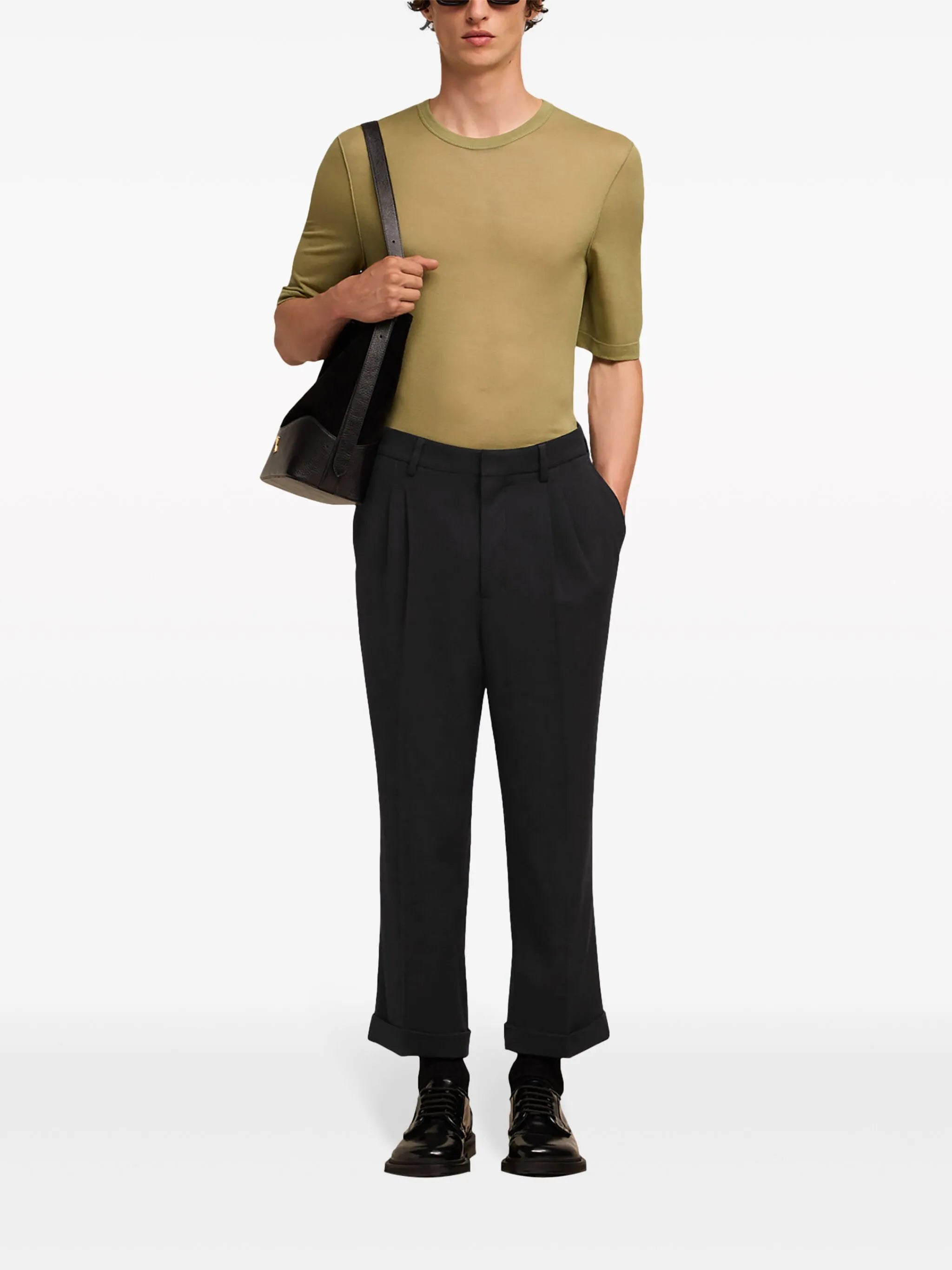 pressed-crease tapered trousers