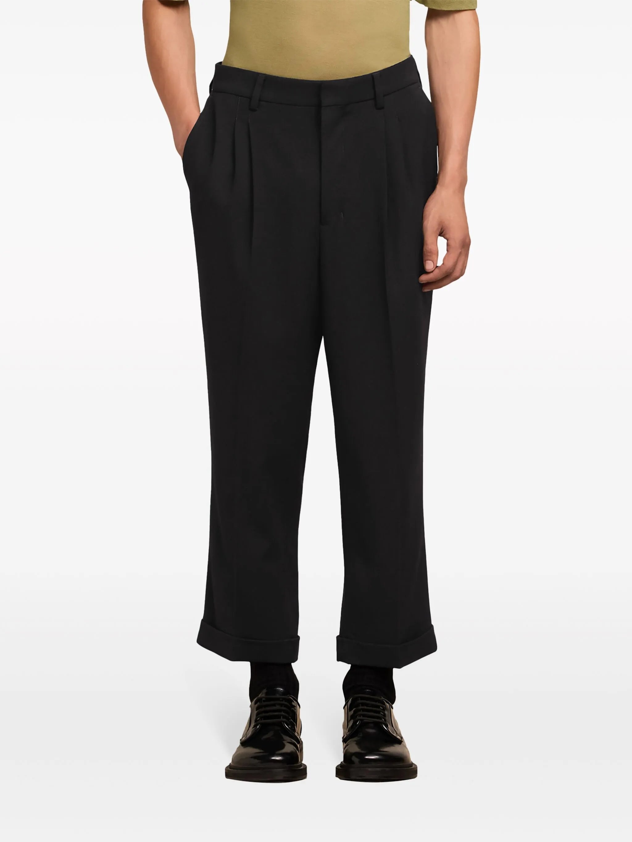 pressed-crease tapered trousers