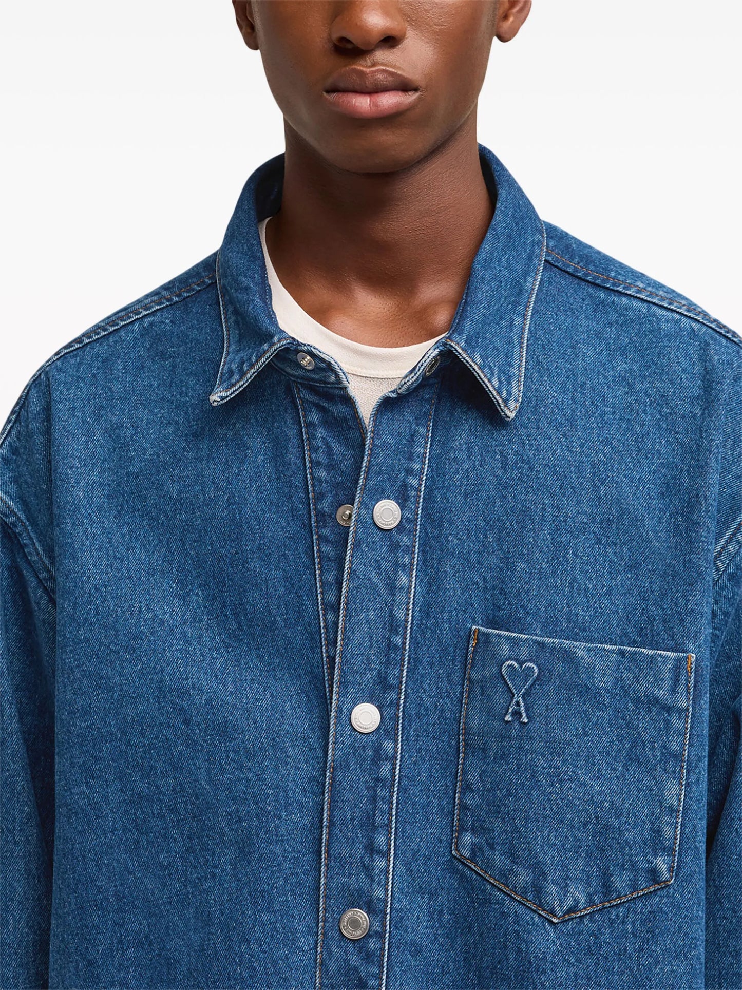 logo-embroidered denim shirt jacket