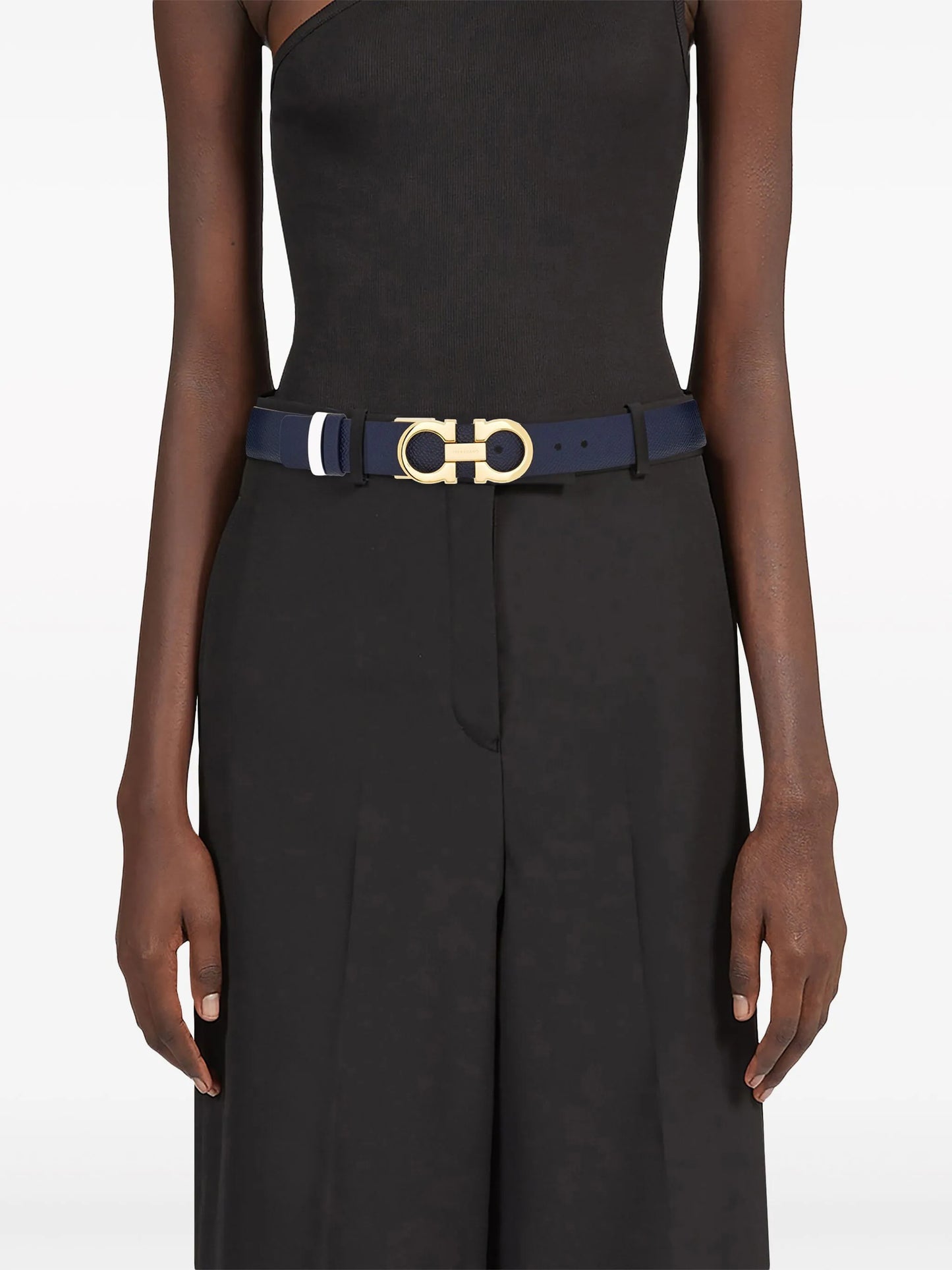 Gancini-plaque reversible leather belt