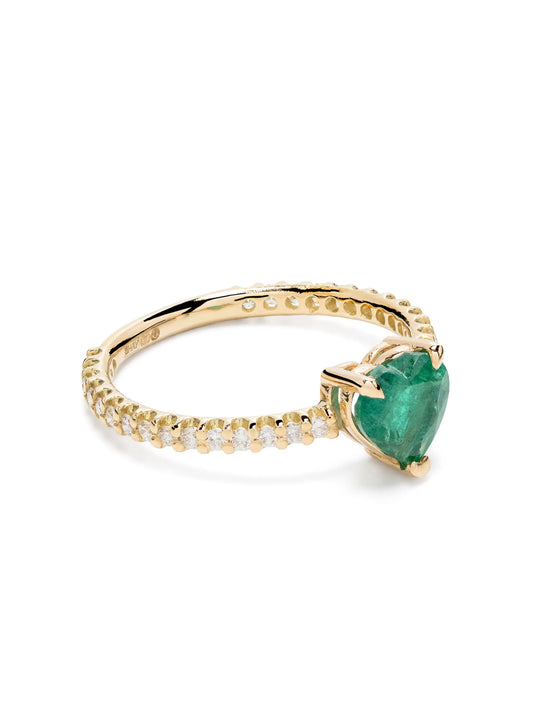 18kt yellow gold Zambian emerald and diamond pinky ring