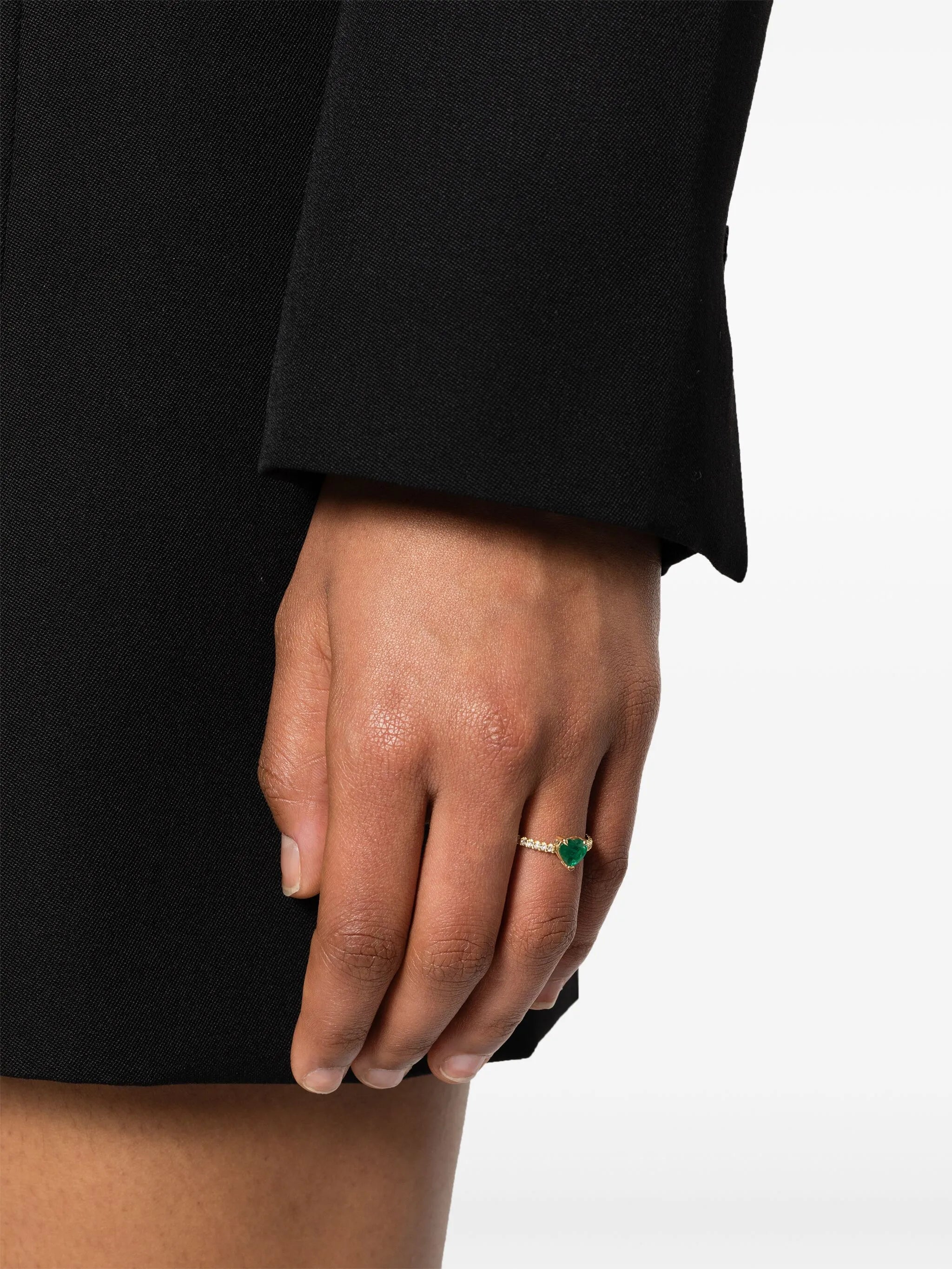 18kt yellow gold Zambian emerald and diamond pinky ring