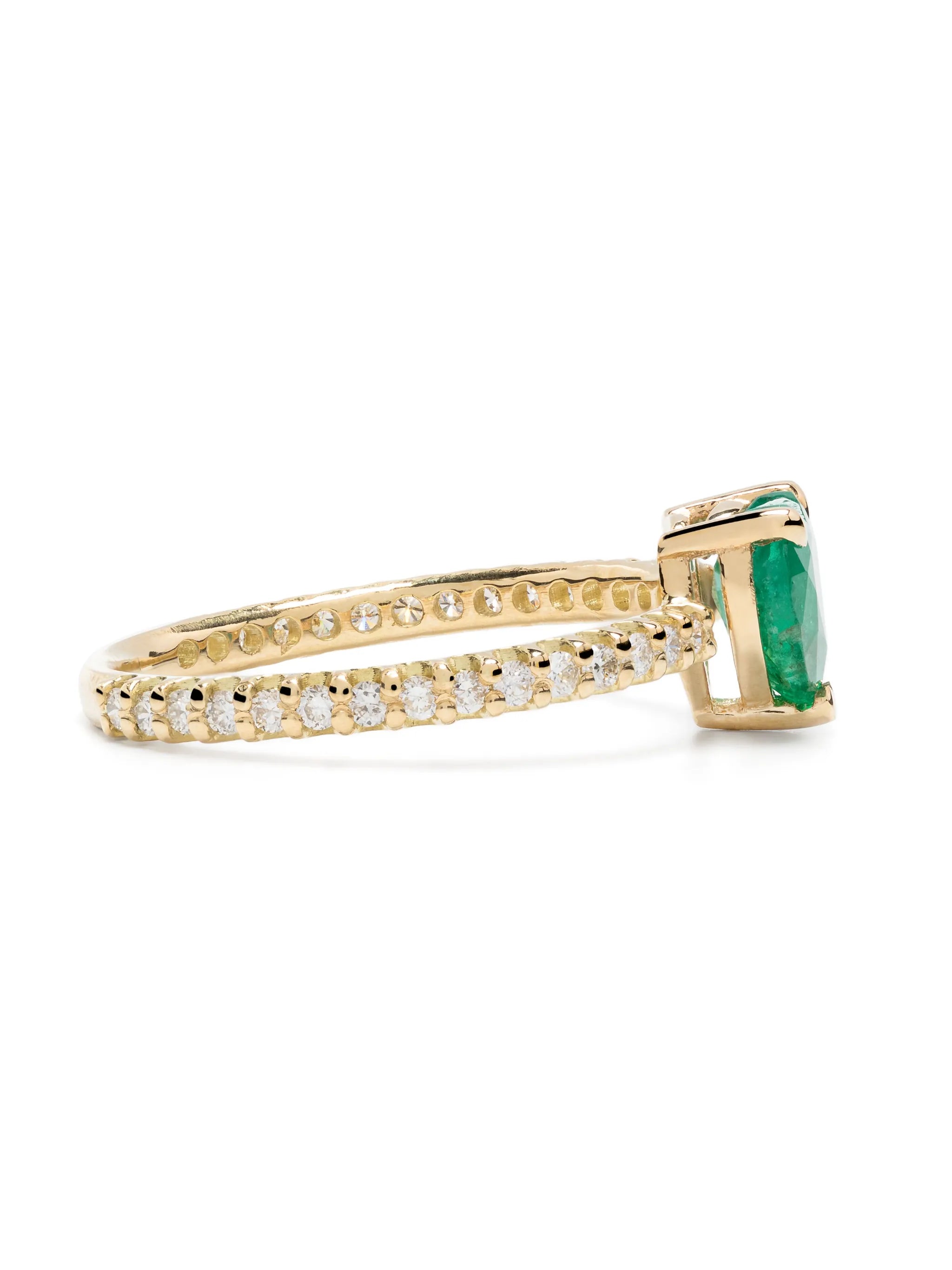 18kt yellow gold Zambian emerald and diamond pinky ring