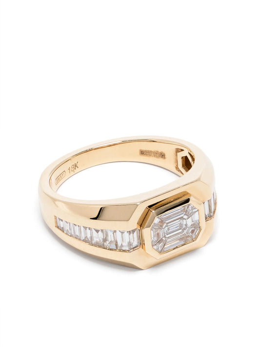 18kt yellow gold Illusion diamond signet ring