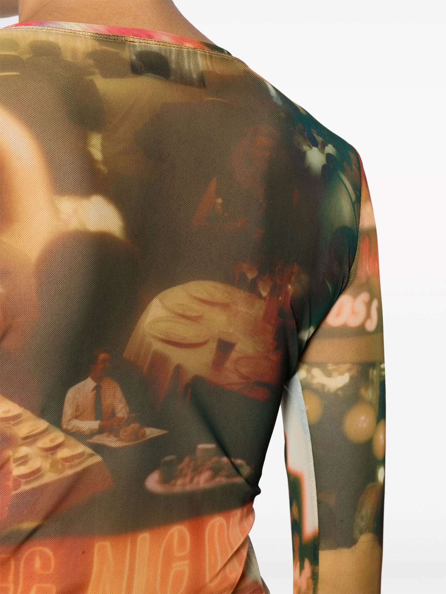 Chow Dinner Party-print mesh top