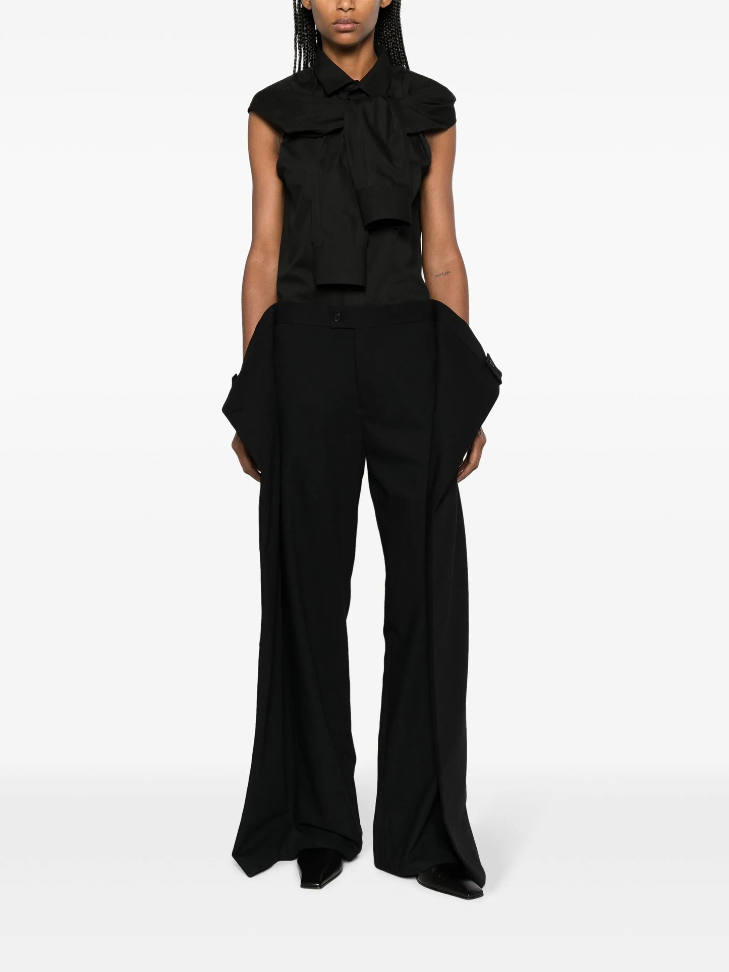 layered wool trousers